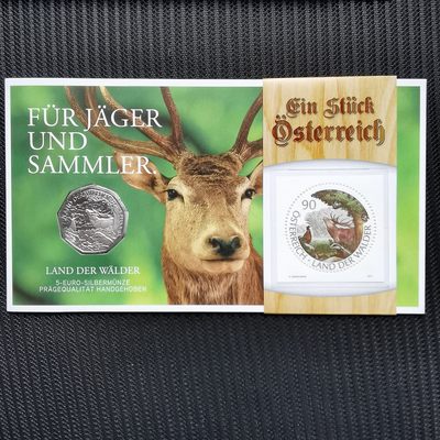 道一币馆币章第四十一场 - 原包装带邮票 奥地利2011年森林的生灵5欧元纪念银币 量5W