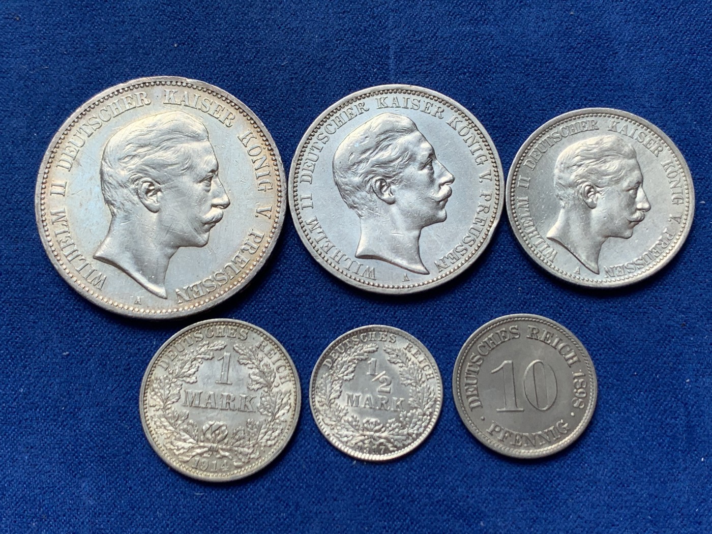 《竞宝斋》第243场-周日，周一 新年开场 (全场包邮) 6枚一组 德国 1/2+1+2+3+5马克，再加1枚10分，其中五马克和10分底光好