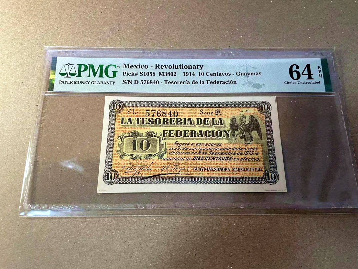 【Blue Auction】✨世界纸币精拍第440期【精】 墨西哥 1914年10分 PMG64EPQ 