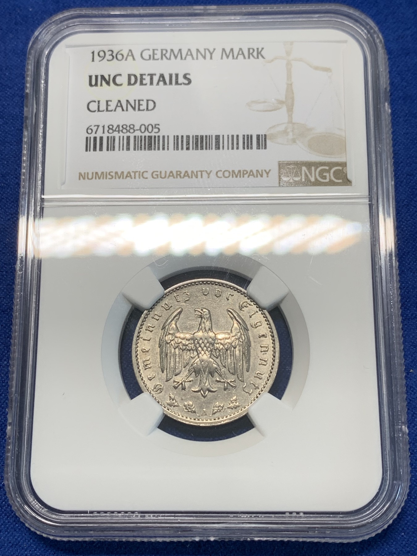 《竞宝斋》第243场-周日，周一 新年开场 (全场包邮) NGC UNCD 1936年A版德国1马克纯镍币，品相不错