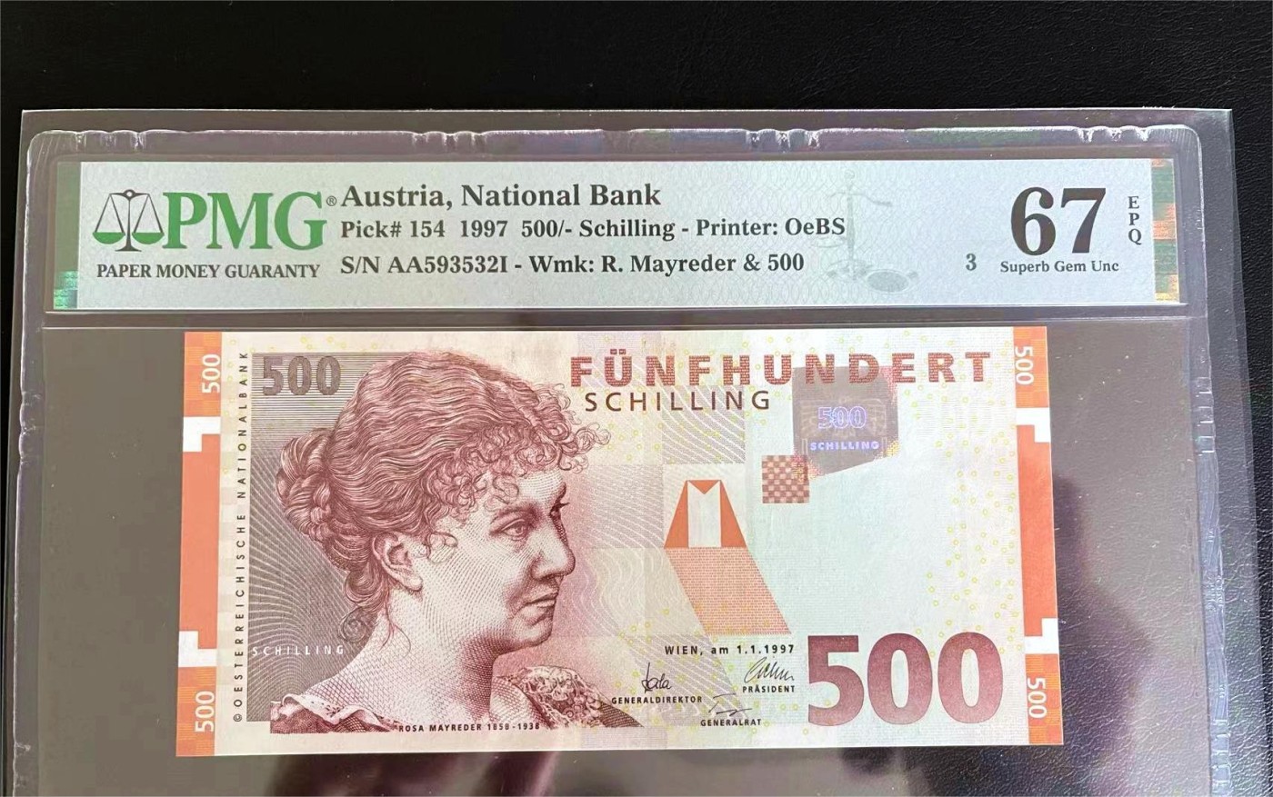 【Blue Auction】✨世界纸币精拍第440期【精】 【AA冠无47】奥地利 1997年500先令 PMG67EPQ 