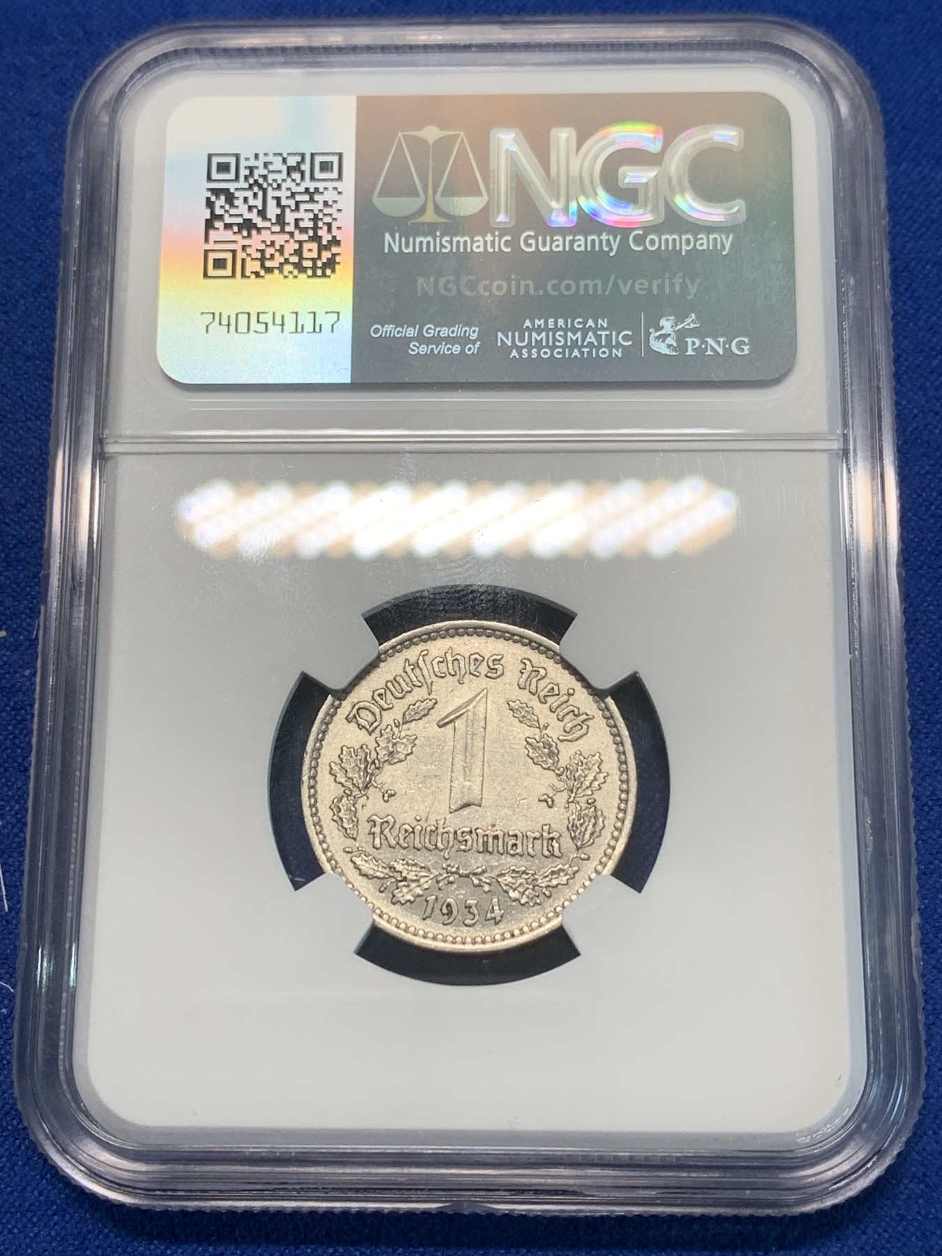 《竞宝斋》第243场-周日，周一 新年开场 (全场包邮) NGC MS62 1934年A版德国1马克纯镍币，此版本首年。少见品质，MS稀少。