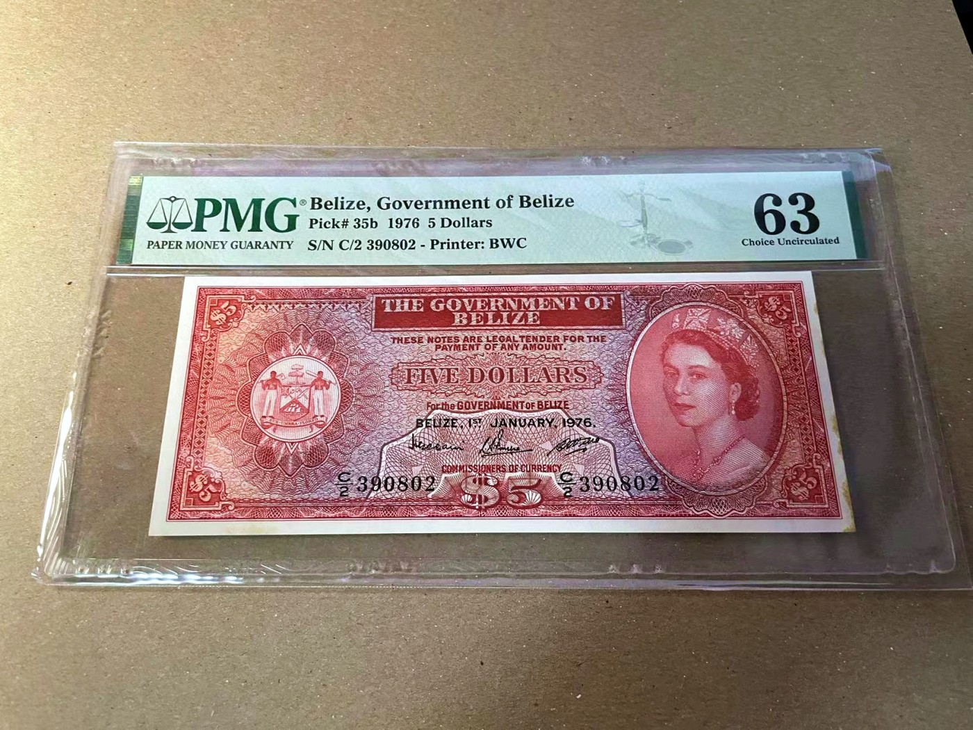 【Blue Auction】✨世界纸币精拍第440期【精】 【无47】伯利兹 1976年5元 BWC出品 大冠女王 PMG63 