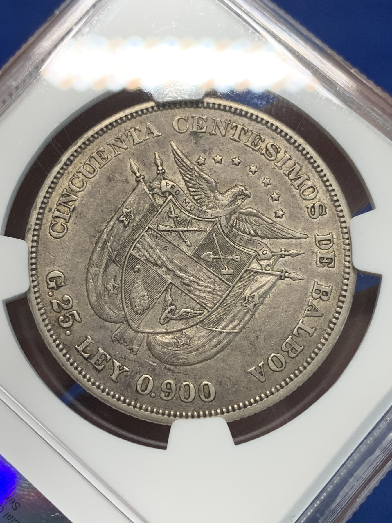 《竞宝斋》第243场-周日，周一 新年开场 (全场包邮) NGC XF45 巴拿马1904年50分大银币 巴拿马最早的主币 原味老包浆  上海严评了，还带点底光，细节足够au的