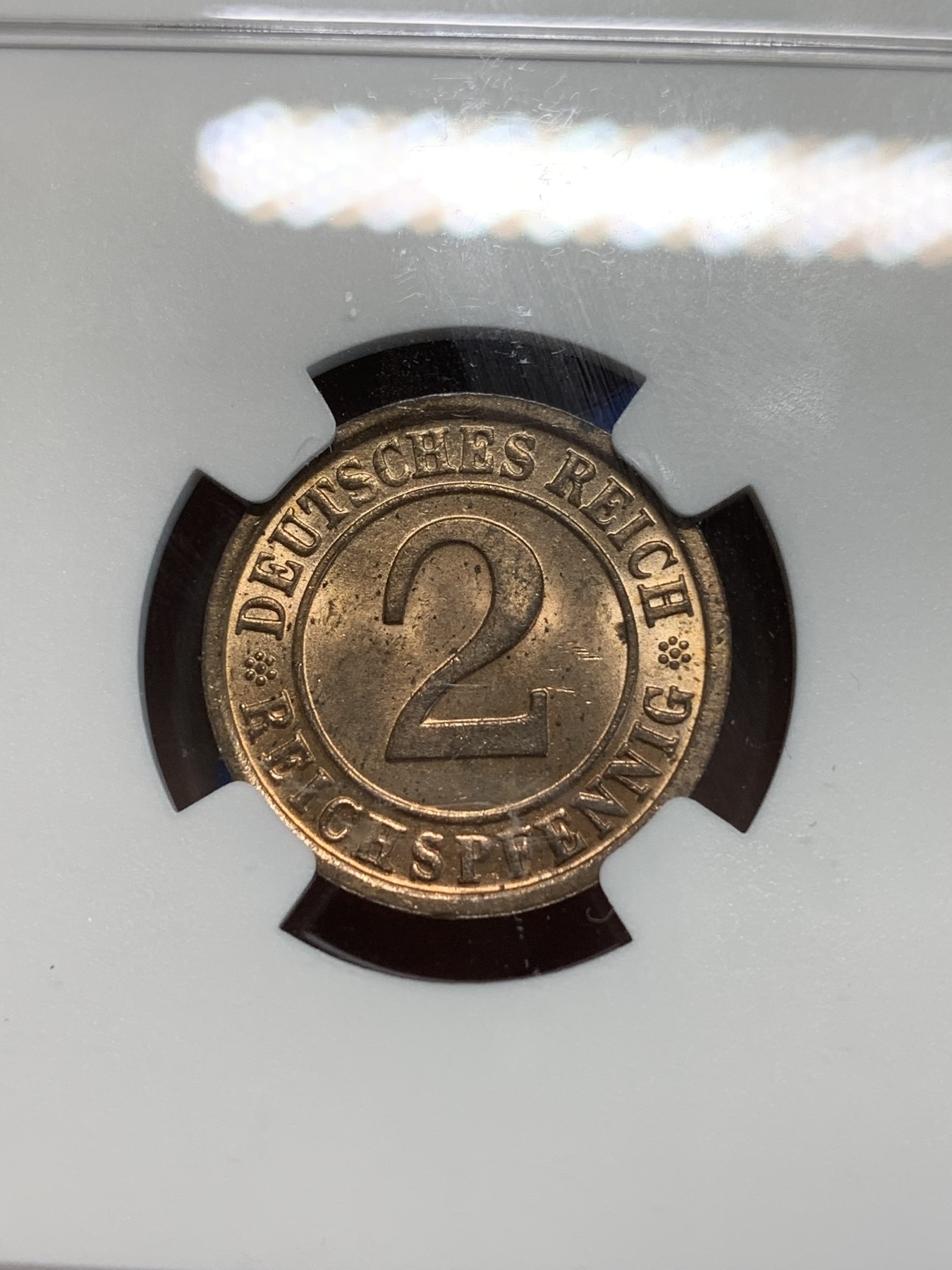 《竞宝斋》第243场-周日，周一 新年开场 (全场包邮) NGC MS63RB 德国1936D 2芬尼 铜光不错