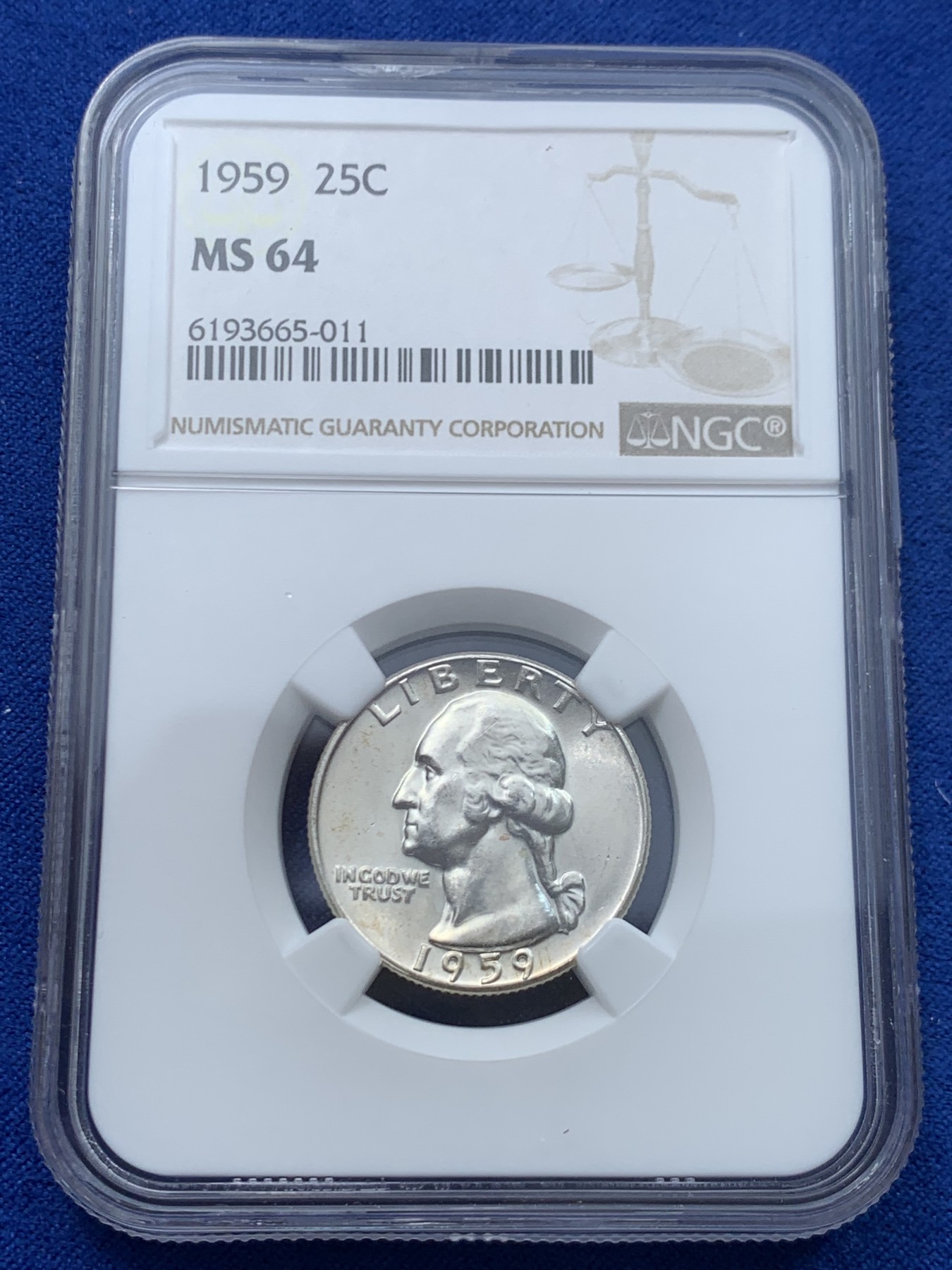 《竞宝斋》第243场-周日，周一 新年开场 (全场包邮) NGC MS64 美国1959年华盛顿25美分银币，59年比60年的好品要少，价格也要高不少
