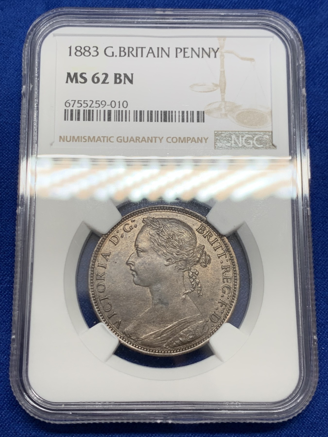 《竞宝斋》第243场-周日，周一 新年开场 (全场包邮) NGC MS62BN 英国1883年维多利亚中年头像1便士铜币