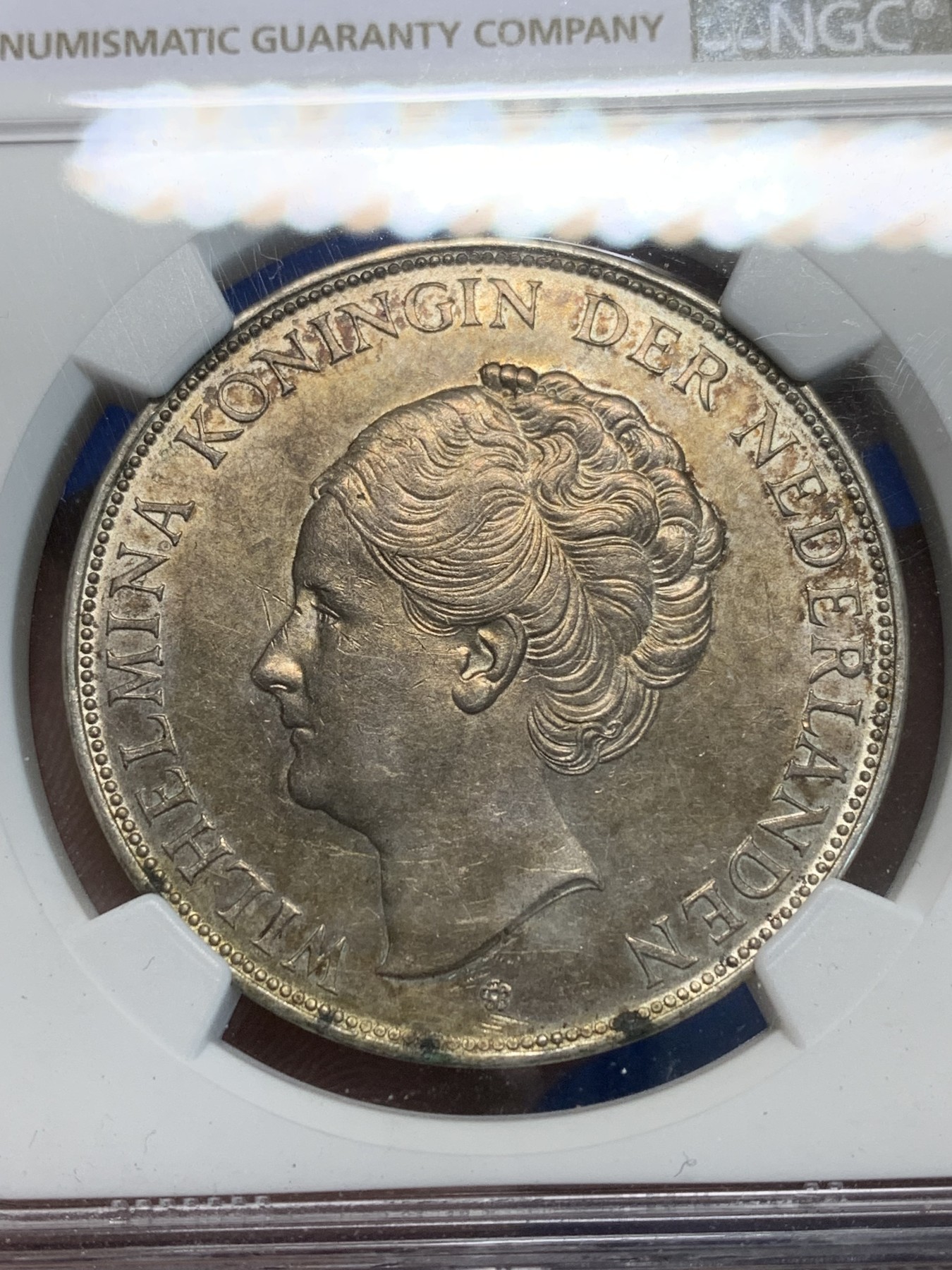 《竞宝斋》第243场-周日，周一 新年开场 (全场包邮) NGC MS62 荷兰1937年女王威廉明娜2.5盾银币