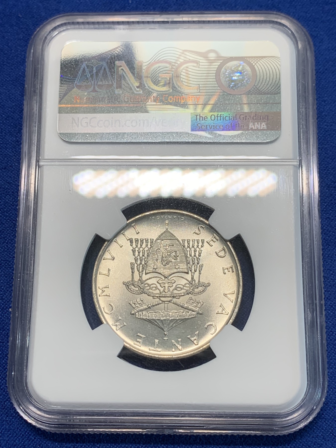 《竞宝斋》第243场-周日，周一 新年开场 (全场包邮) NGC MS65 梵蒂冈1958年教皇缺位500里拉银币 卷拆原光 顶级品相