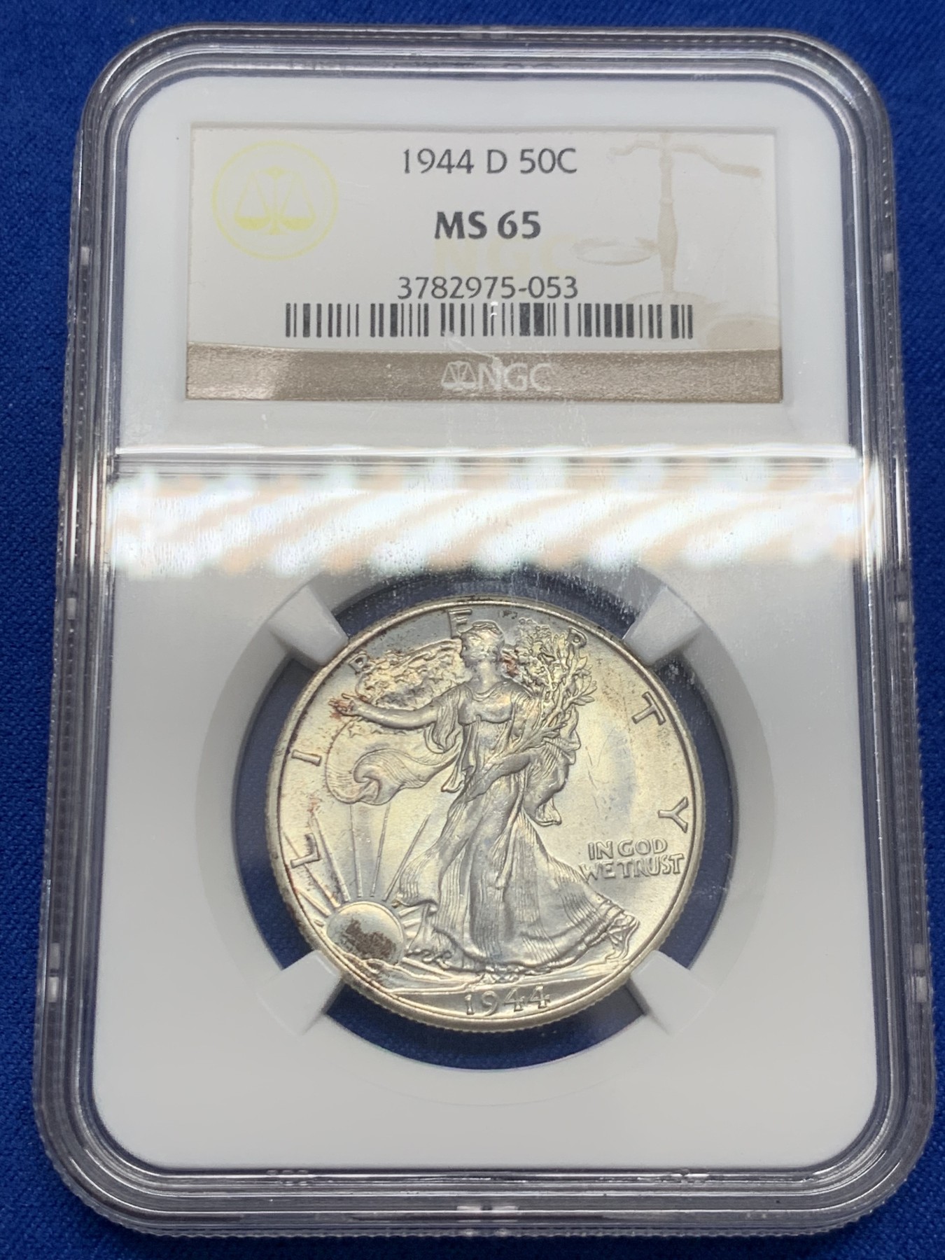 《竞宝斋》第243场-周日，周一 新年开场 (全场包邮) NGC MS65 美国1944年行走女神半圆银币 女神手撒金沙惟妙惟肖 状态难得