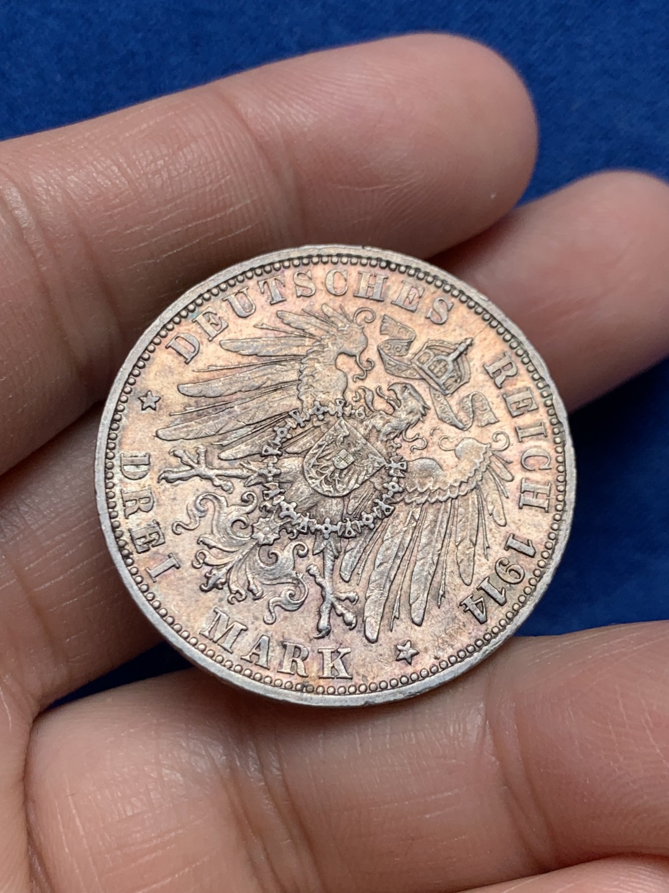 《竞宝斋》第243场-周日，周一 新年开场 (全场包邮) 德国1914巴登大公弗里德里希二世3马克银币 底光好包浆也好