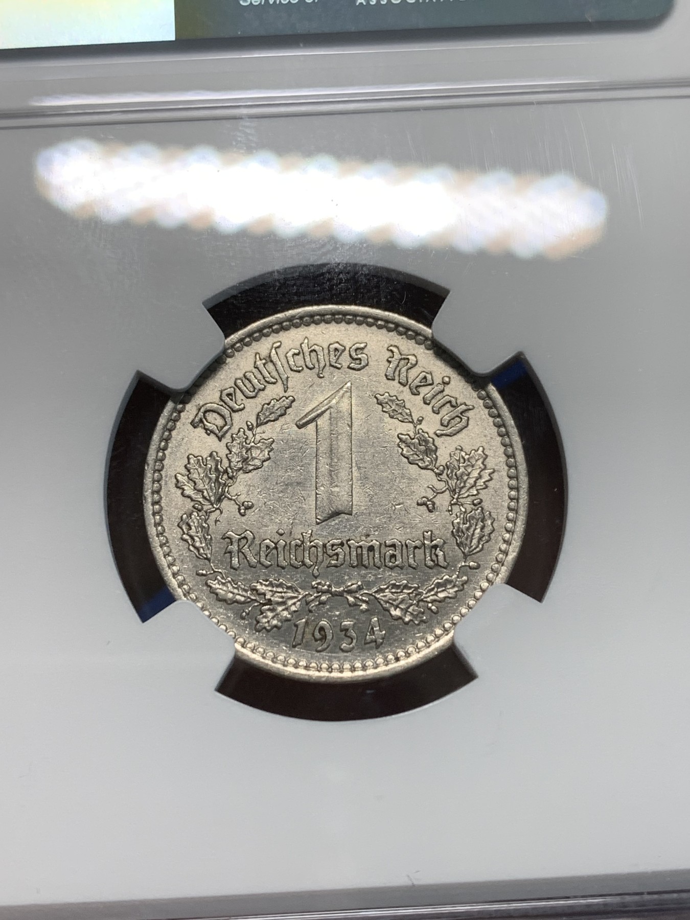 《竞宝斋》第243场-周日，周一 新年开场 (全场包邮) NGC MS62 1934年A版德国1马克纯镍币，此版本首年。少见品质，MS稀少。