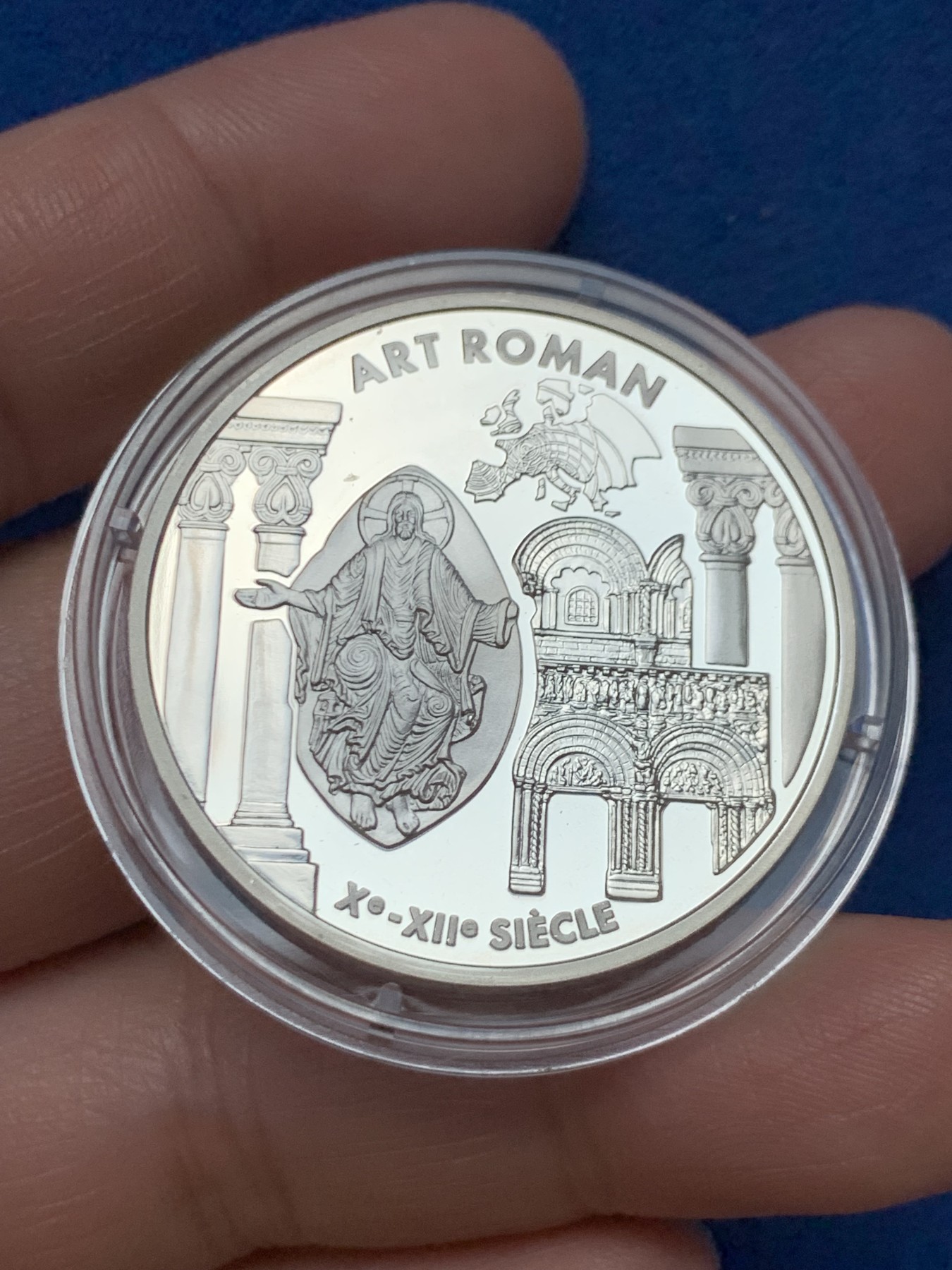 《竞宝斋》第243场-周日，周一 新年开场 (全场包邮) 1999年法国6.55957法郎精制银币 罗马艺术主题 ART ROMAN 品相近乎完美 22.2克 37mm