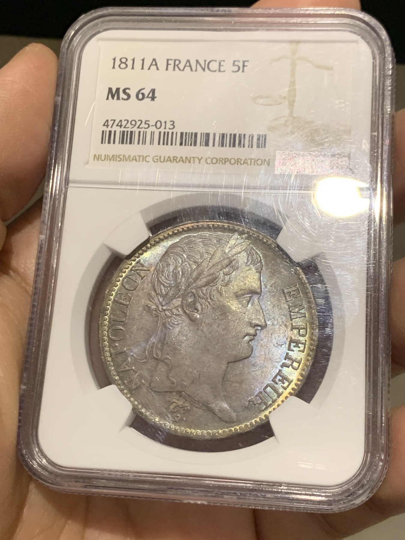 《竞宝斋》第243场-周日，周一 新年开场 (全场包邮) NGC MS64 法国1811年拿破仑一世5法郎银币 双面深彩炫光 全深打 难得状态 一枚在手别无所求