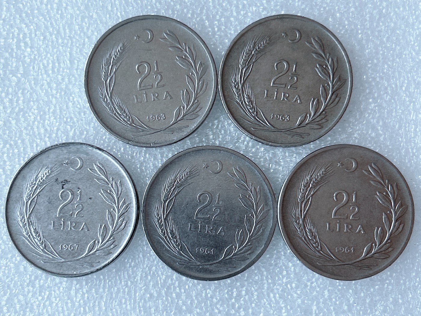 第一海外回流一元起拍收藏 散币专场 第68期 土耳其60年代2.5里拉 国父凯末尔总统 5枚