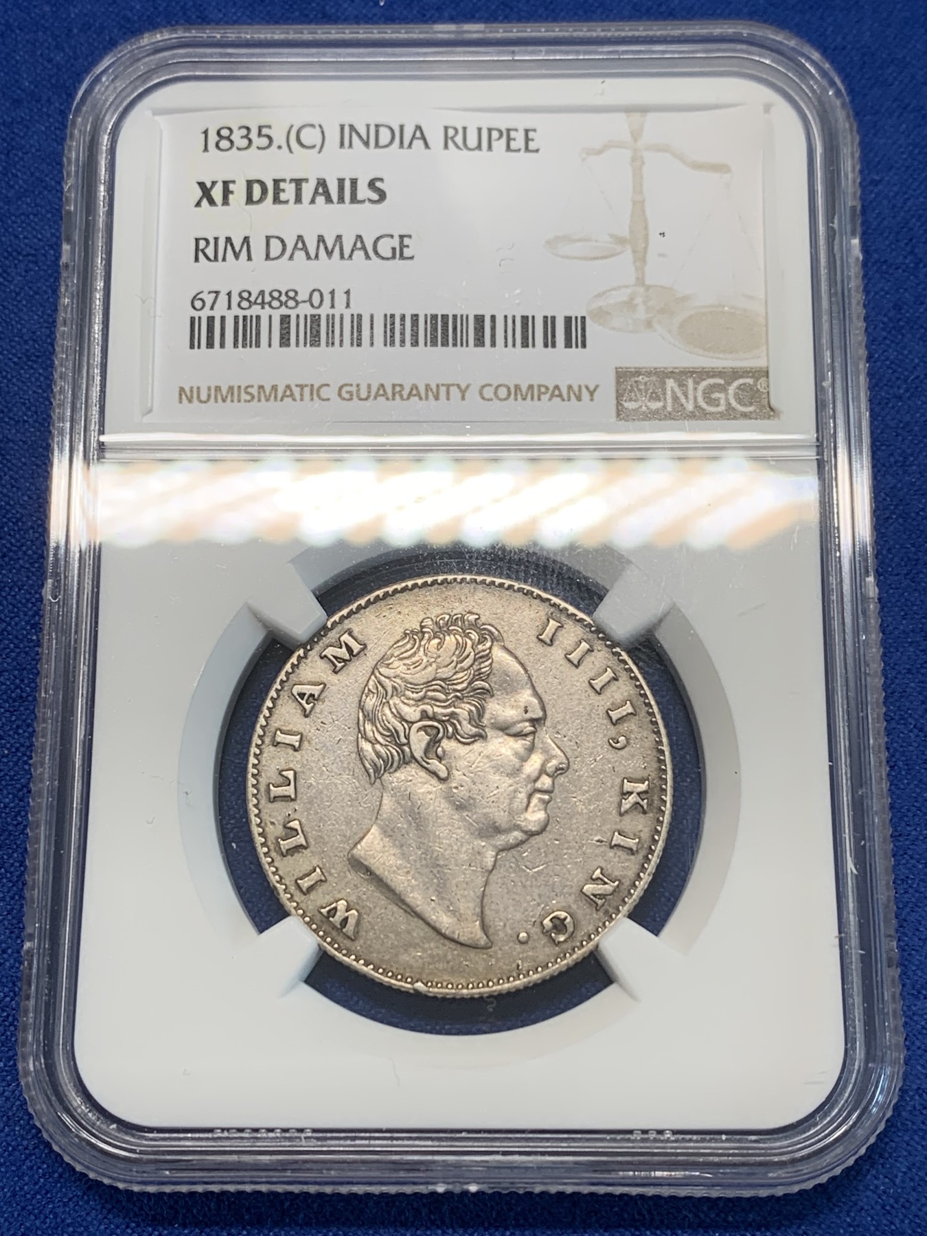 《竞宝斋》第243场-周日，周一 新年开场 (全场包邮) NGC XFD 印度1835年C版威廉四世1卢比银币，比维多利亚女王版本少多了。