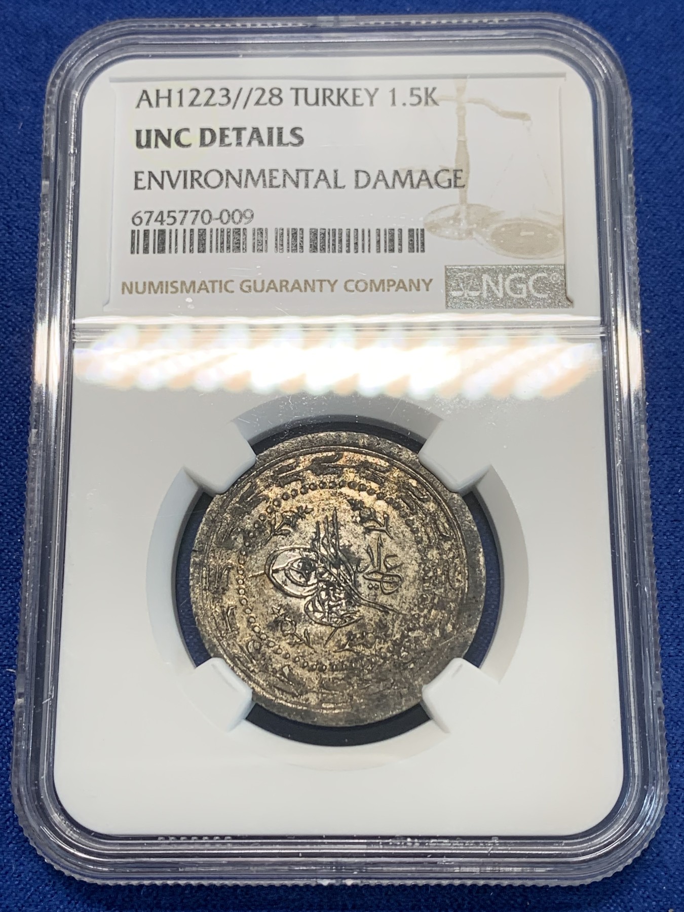 《竞宝斋》第243场-周日，周一 新年开场 (全场包邮) NGC UNCD 奥斯曼土耳其1.5库鲁银币，细节很清晰