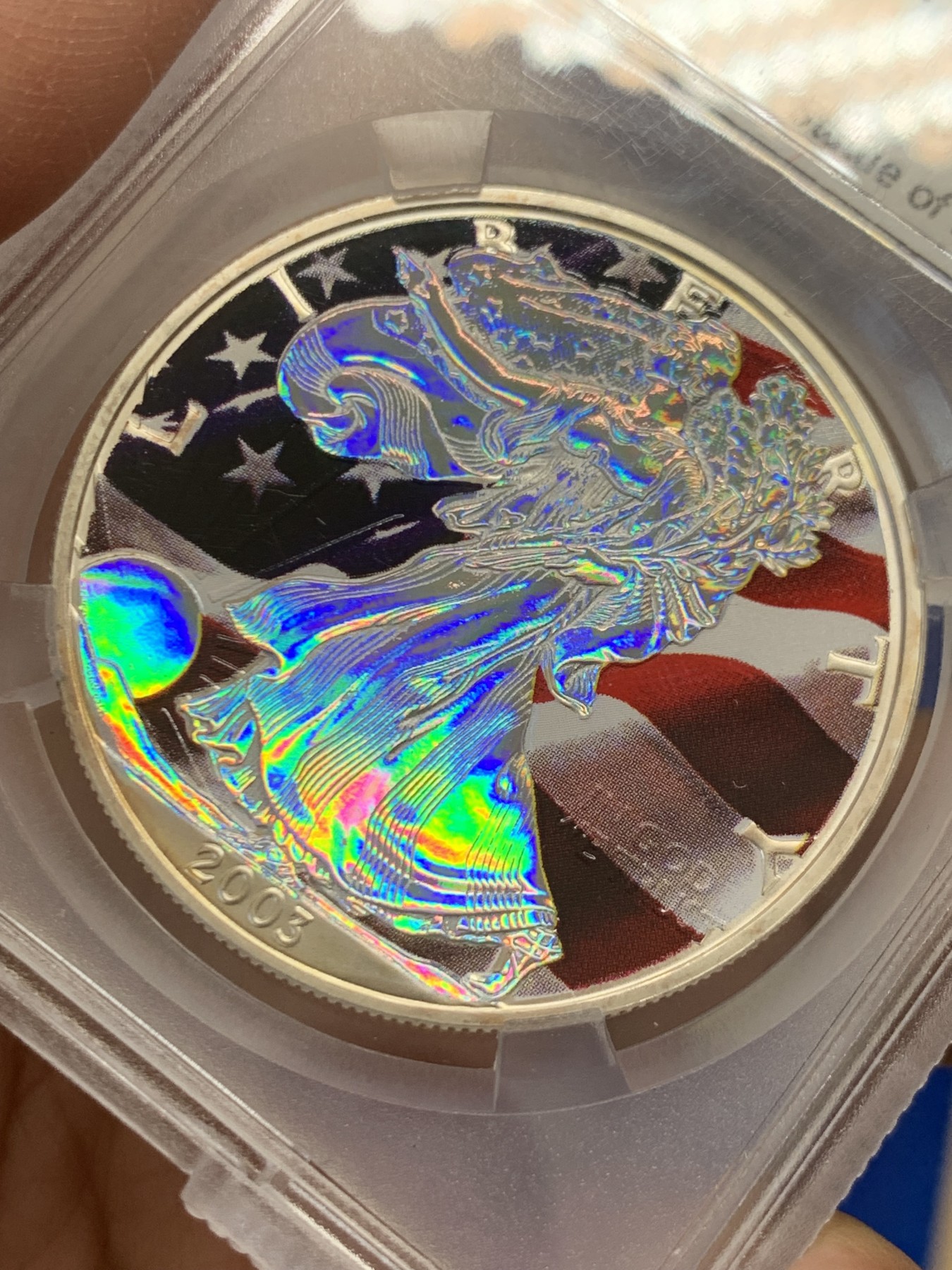 《竞宝斋》第243场-周日，周一 新年开场 (全场包邮) TQG-MS68 2003年美国行走女神1盎司投资银币喷印彩绘版本 十分少见的彩印版本 此枚保存完好