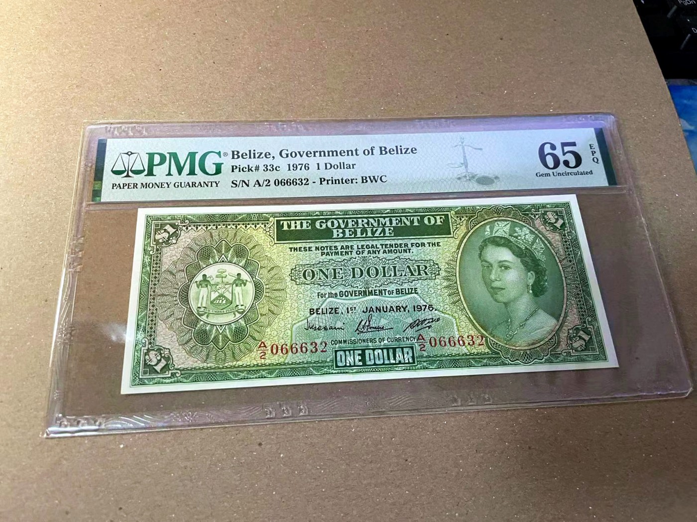 【Blue Auction】✨世界纸币精拍第440期【精】 【无47】伯利兹 1976年1元 BWC出品 大冠女王 PMG65EPQ 