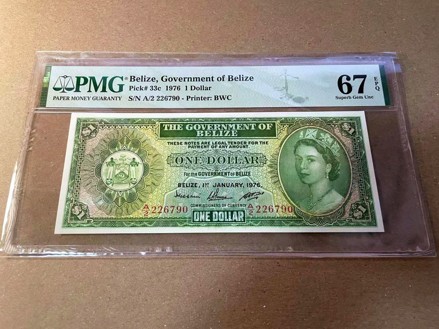 【Blue Auction】✨世界纸币精拍第440期【精】 伯利兹 1976年1元 BWC出品 大冠女王 PMG67EPQ 高分