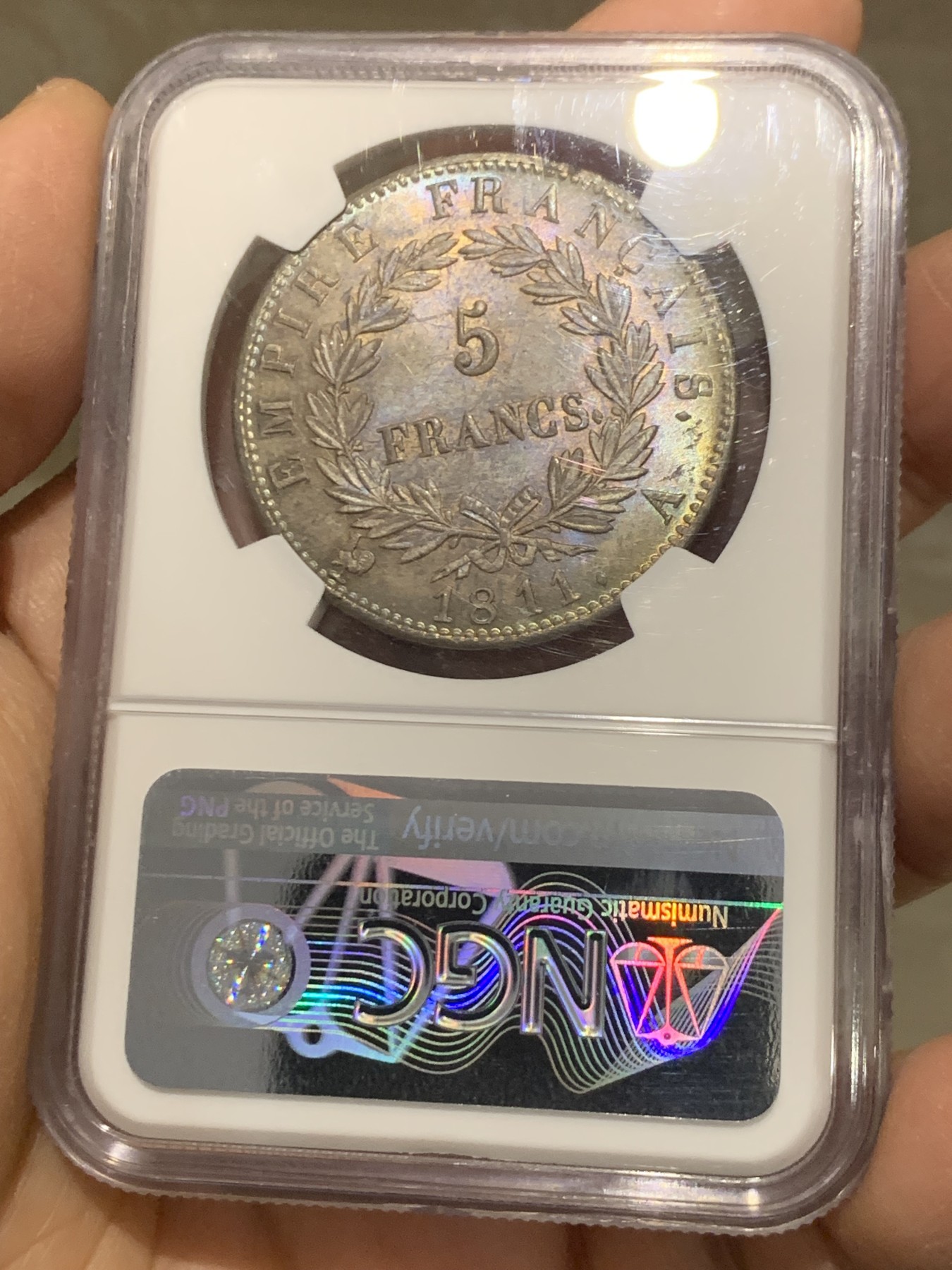 《竞宝斋》第243场-周日，周一 新年开场 (全场包邮) NGC MS64 法国1811年拿破仑一世5法郎银币 双面深彩炫光 全深打 难得状态 一枚在手别无所求