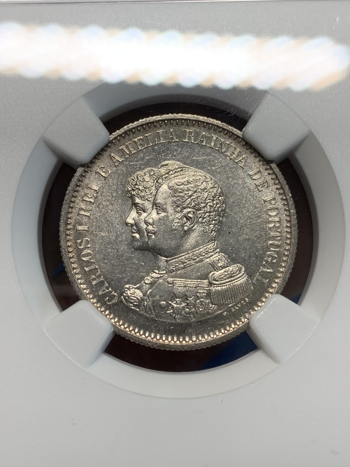 《竞宝斋》第243场-周日，周一 新年开场 (全场包邮) NGC MS62 葡萄牙1898年发现印度戎装版200瑞斯大银币