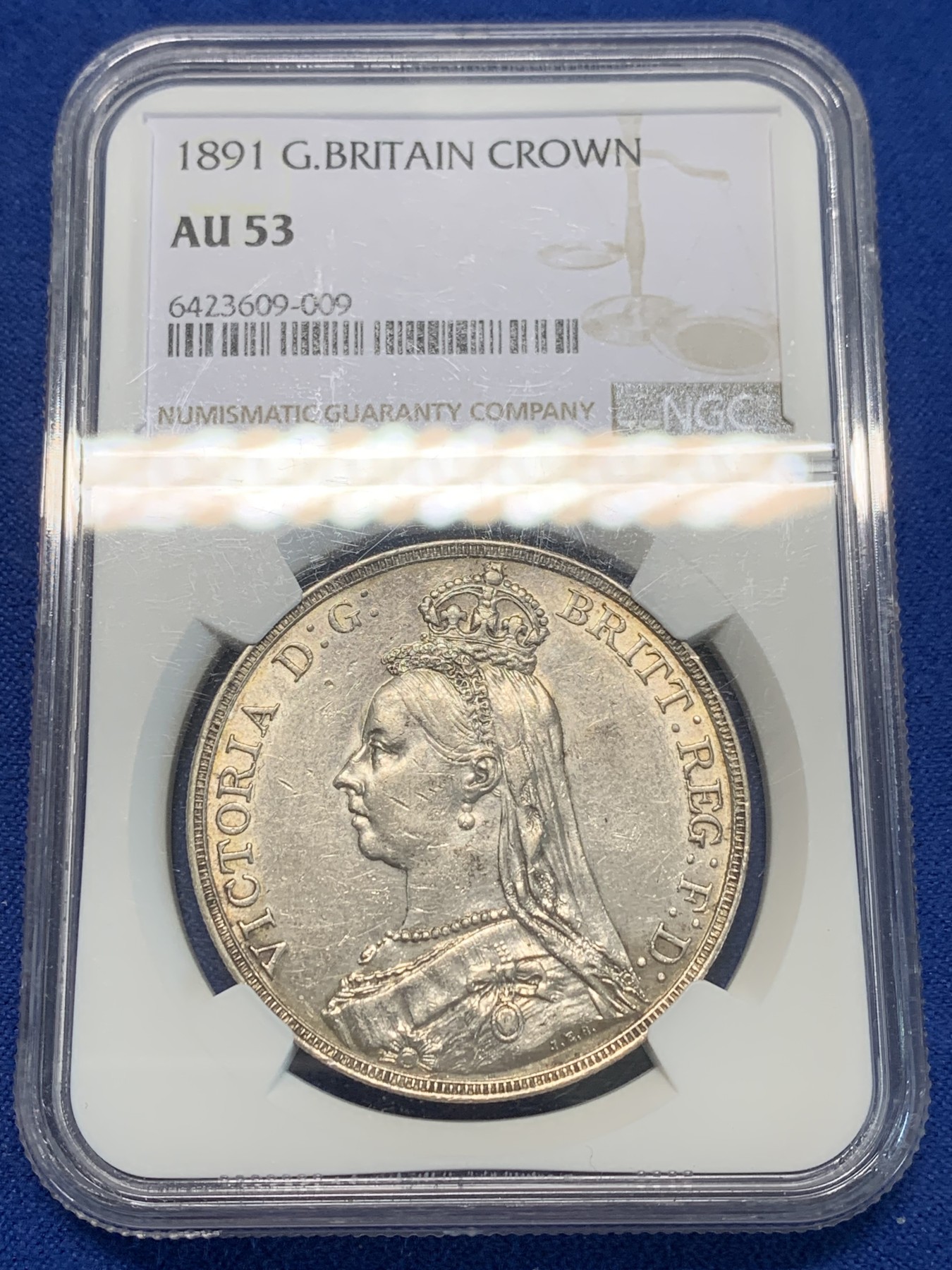 《竞宝斋》第243场-周日，周一 新年开场 (全场包邮) NGC AU53 英国1891年维多利亚高冠马剑克朗大银币