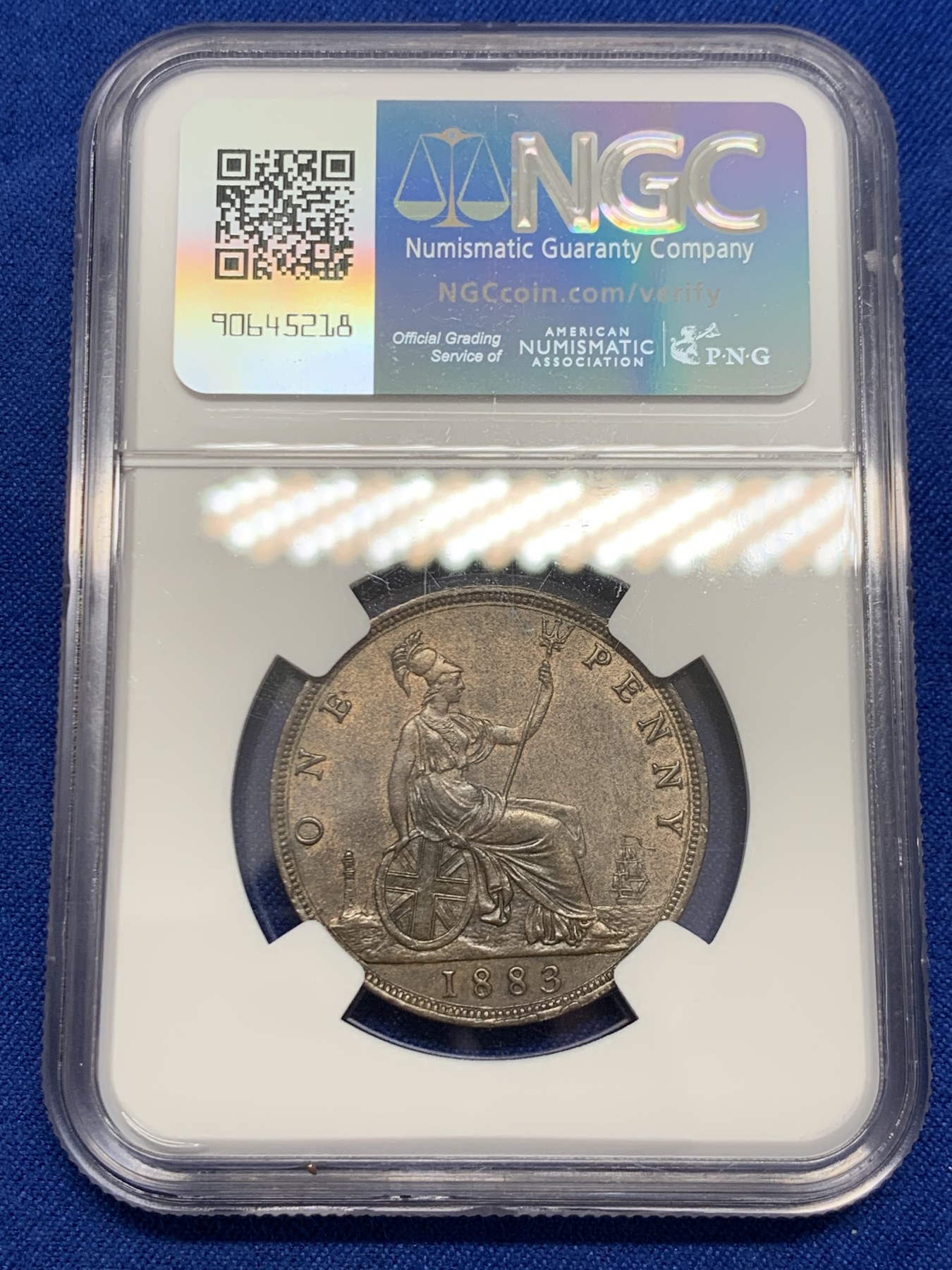 《竞宝斋》第243场-周日，周一 新年开场 (全场包邮) NGC MS62BN 英国1883年维多利亚中年头像1便士铜币