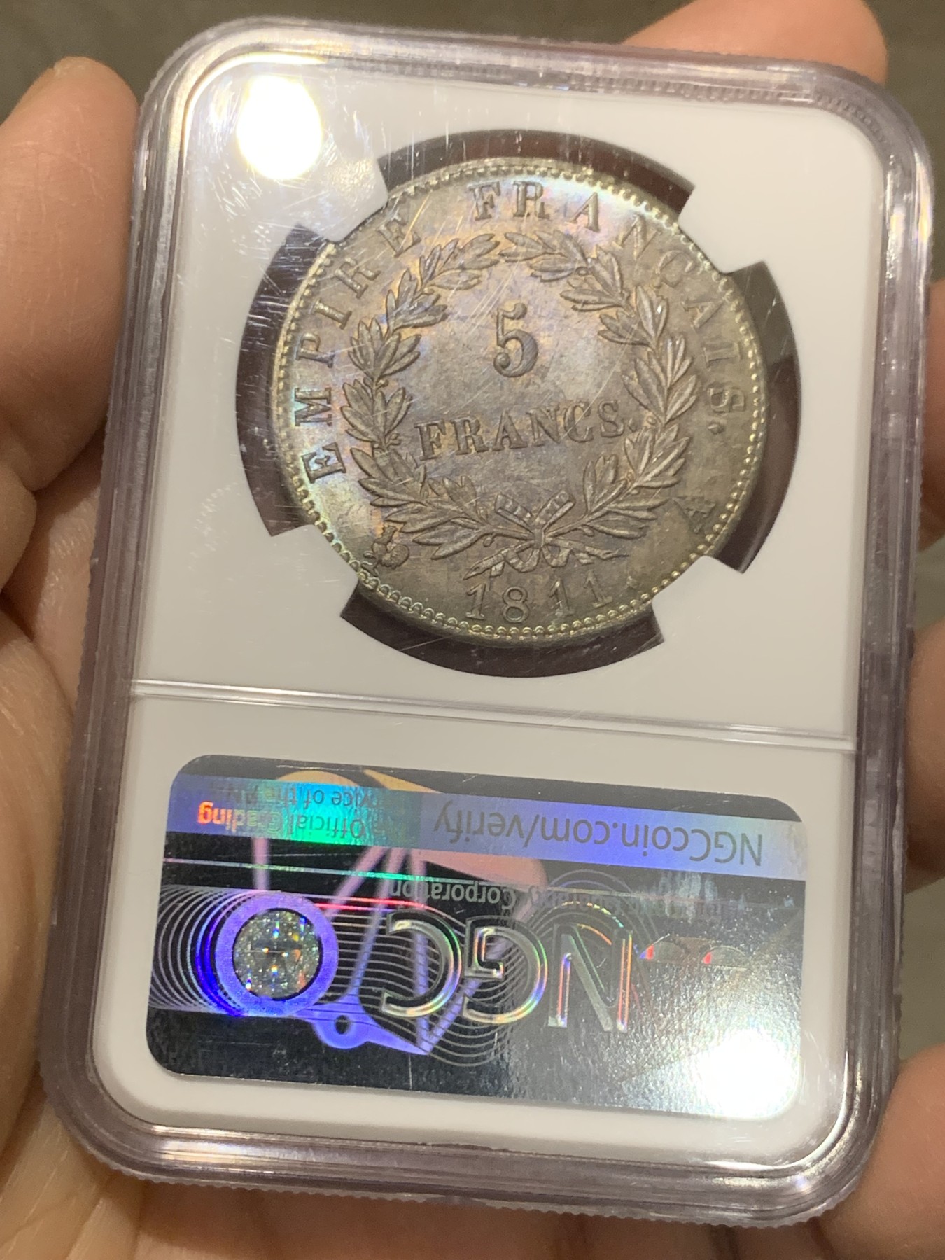《竞宝斋》第243场-周日，周一 新年开场 (全场包邮) NGC MS64 法国1811年拿破仑一世5法郎银币 双面深彩炫光 全深打 难得状态 一枚在手别无所求