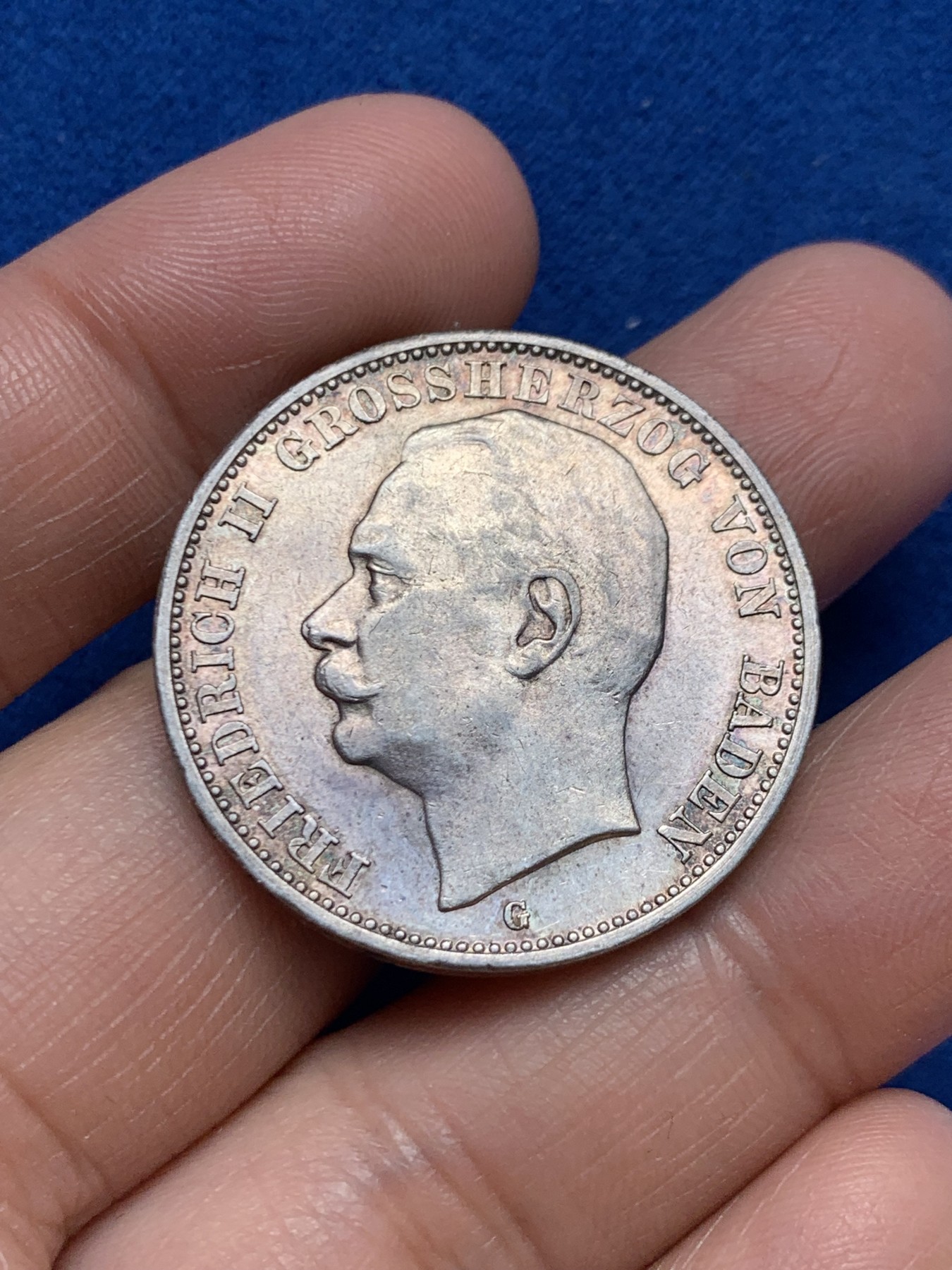 《竞宝斋》第243场-周日，周一 新年开场 (全场包邮) 德国1914巴登大公弗里德里希二世3马克银币 底光好包浆也好