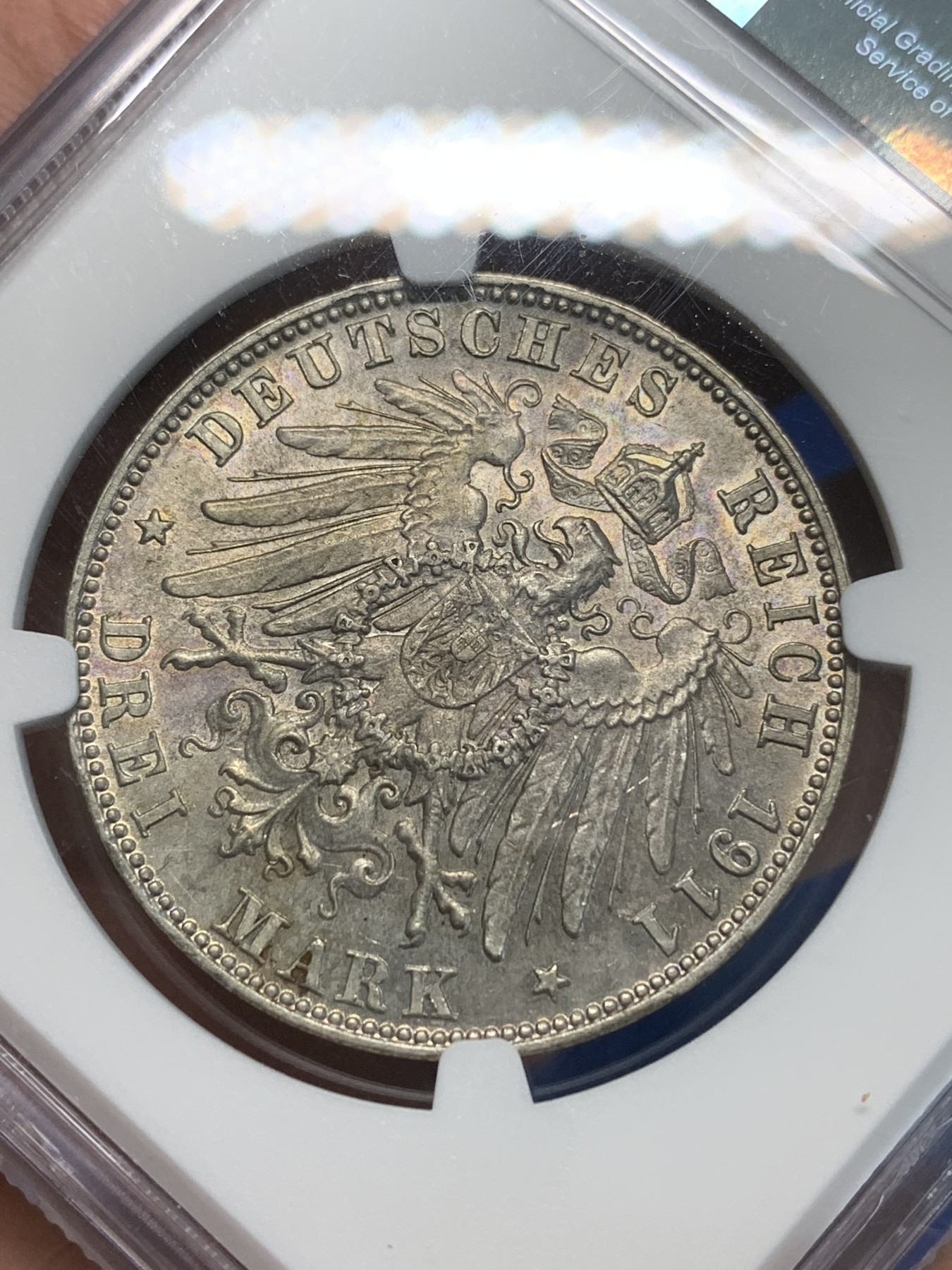 《竞宝斋》第243场-周日，周一 新年开场 (全场包邮) NGC MS63 德国巴伐利亚1911年利奥波德90岁寿辰3马克银币，底光好，好状态，低评了！