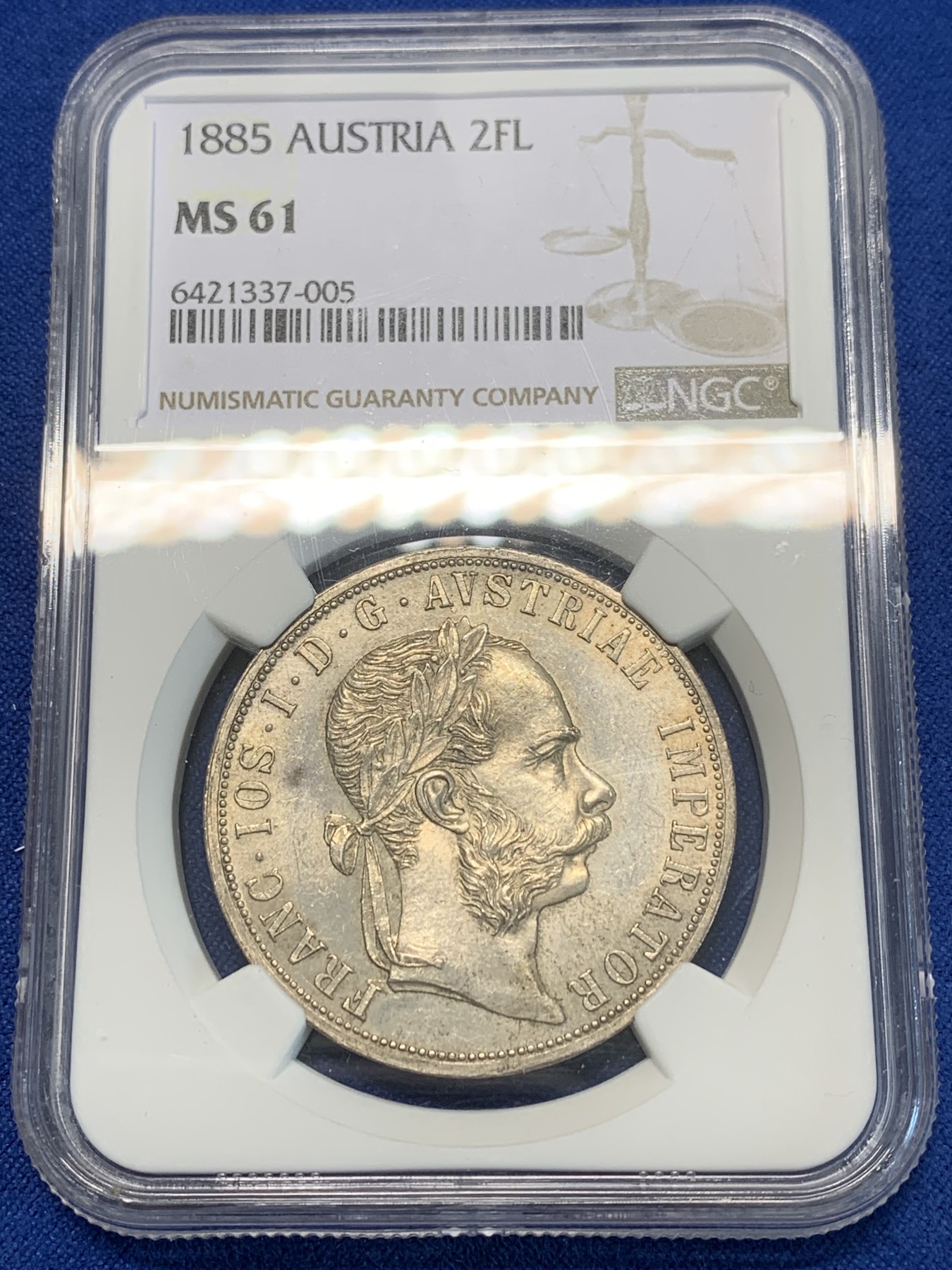 《竞宝斋》第243场-周日，周一 新年开场 (全场包邮) NGC MS61 奥匈帝国1885年弗朗茨·约瑟夫一世2福林银币 少见品种