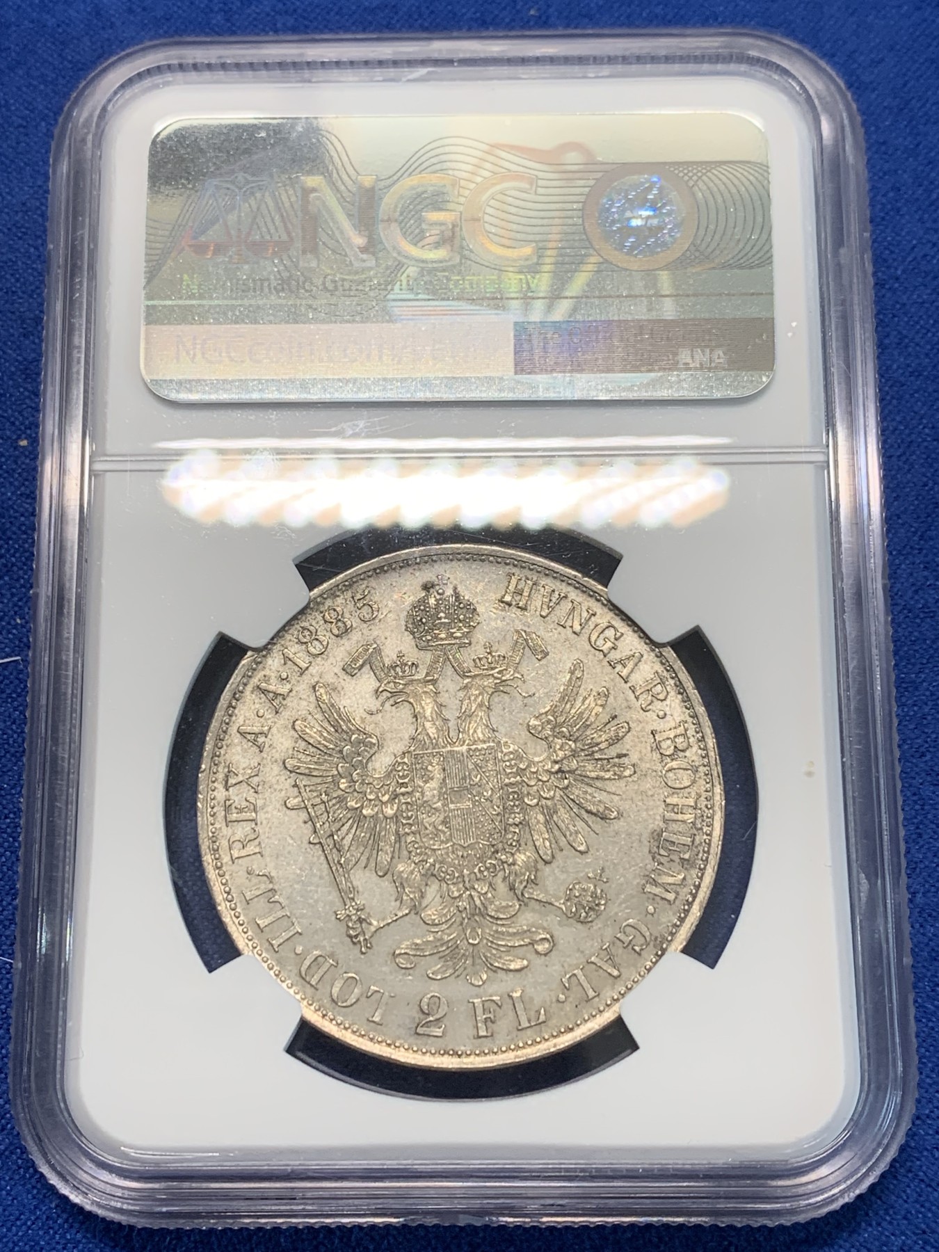 《竞宝斋》第243场-周日，周一 新年开场 (全场包邮) NGC MS61 奥匈帝国1885年弗朗茨·约瑟夫一世2福林银币 少见品种