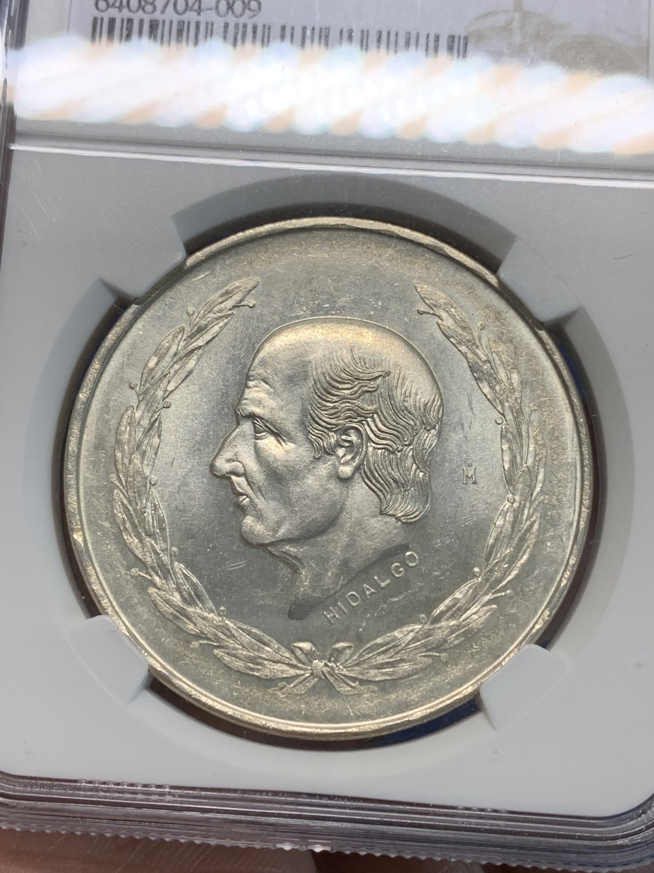 《竞宝斋》第243场-周日，周一 新年开场 (全场包邮) NGC MS64 墨西哥1953年国父伊达尔戈5比索大银 币面银霜，顶级高分品，值得收藏