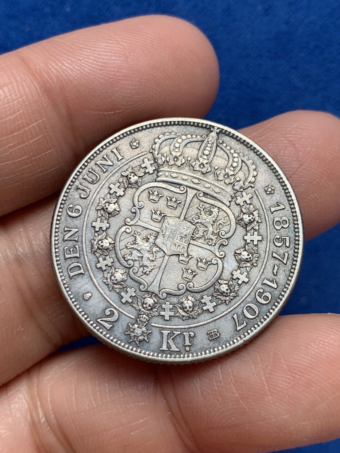 《竞宝斋》第243场-周日，周一 新年开场 (全场包邮) 瑞典1907年奥斯卡二世金婚纪念2克朗银币