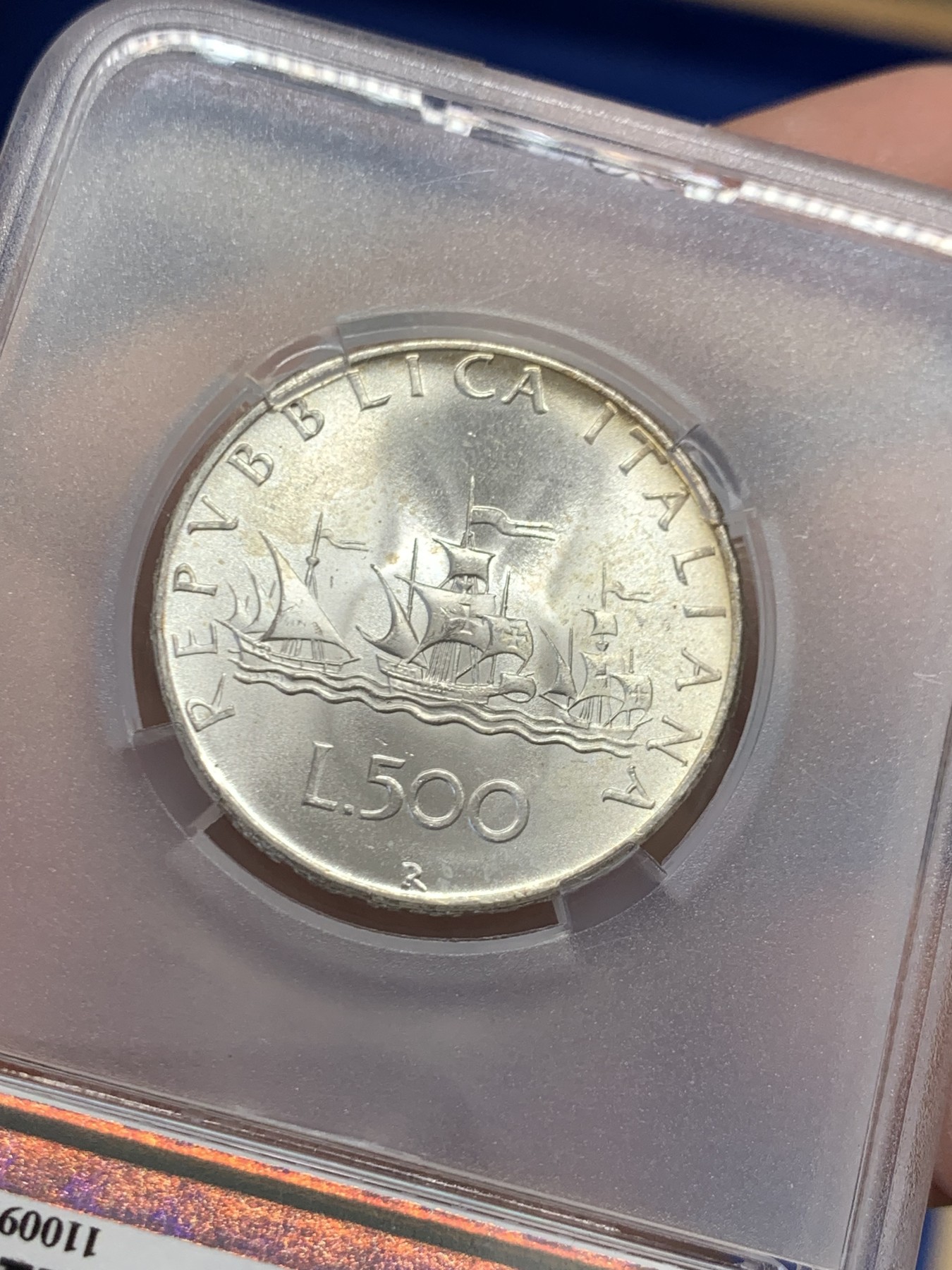 《竞宝斋》第243场-周日，周一 新年开场 (全场包邮) TQG-MS66 意大利 1966年 帆船少女500里拉银币 卷拆品相 双面包浆漂亮 适合珍藏