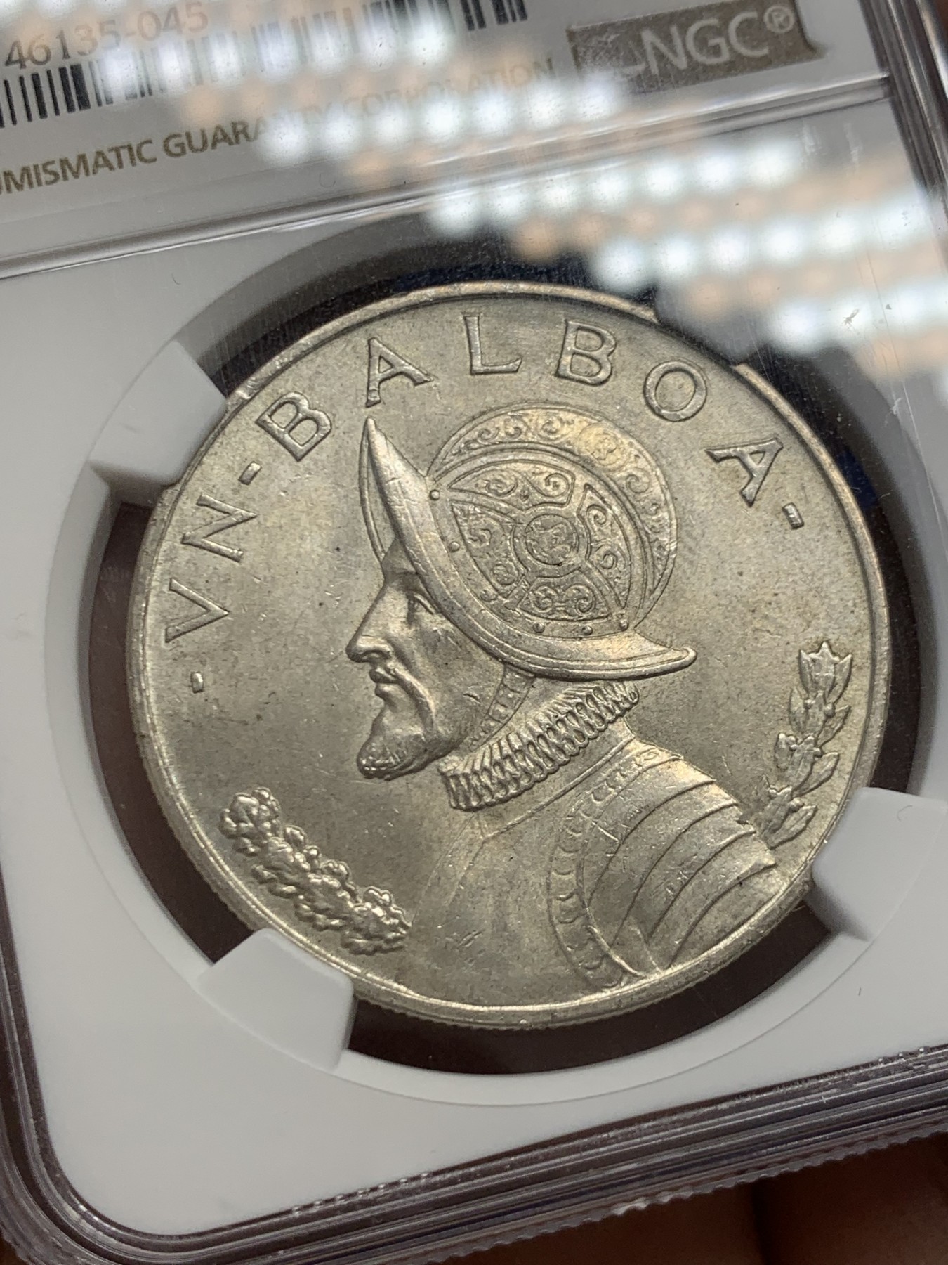 《竞宝斋》第243场-周日，周一 新年开场 (全场包邮) NGC MS63 巴拿马1947年巴波亚大银币 原光好品