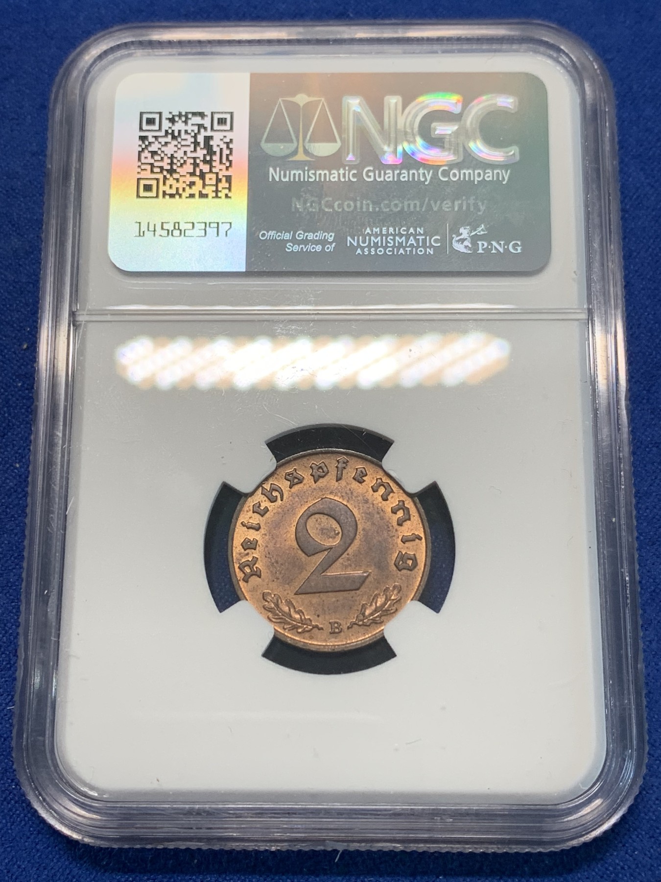 《竞宝斋》第243场-周日，周一 新年开场 (全场包邮) NGC MS63RB 1939B德国2芬尼 状态不错