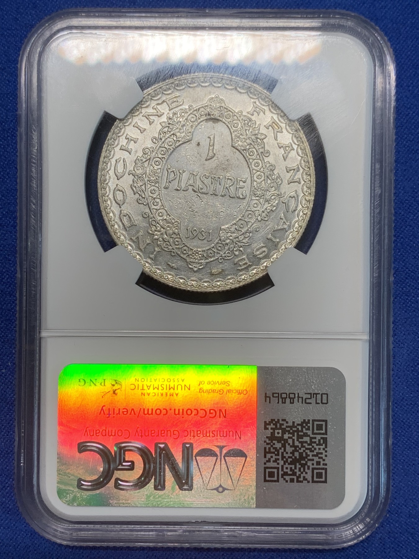 《竞宝斋》第243场-周日，周一 新年开场 (全场包邮) NGC UNCD 法属印支“最后的坐洋”1931年1皮阿斯特银币，币面清爽又干净，打制精美，包浆醇厚润泽又犀利，状态不错。