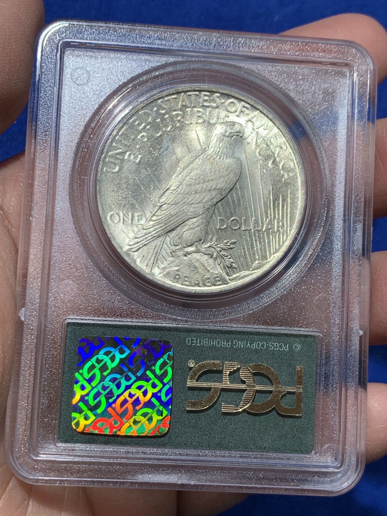 《竞宝斋》第243场-周日，周一 新年开场 (全场包邮) PCGS MS64 美国1923和平女神银币 少见老绿盒 此枚对比新盒霜光异常强烈