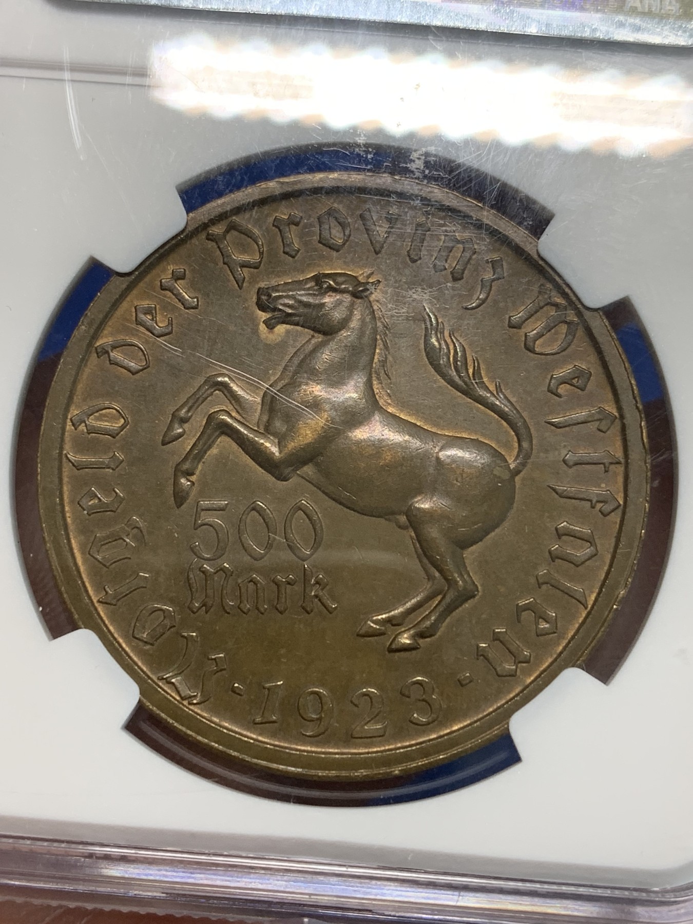 《竞宝斋》第243场-周日，周一 新年开场 (全场包邮) NGC MS63BN 德国1923年美女诗人500马克大铜币 淡彩包浆