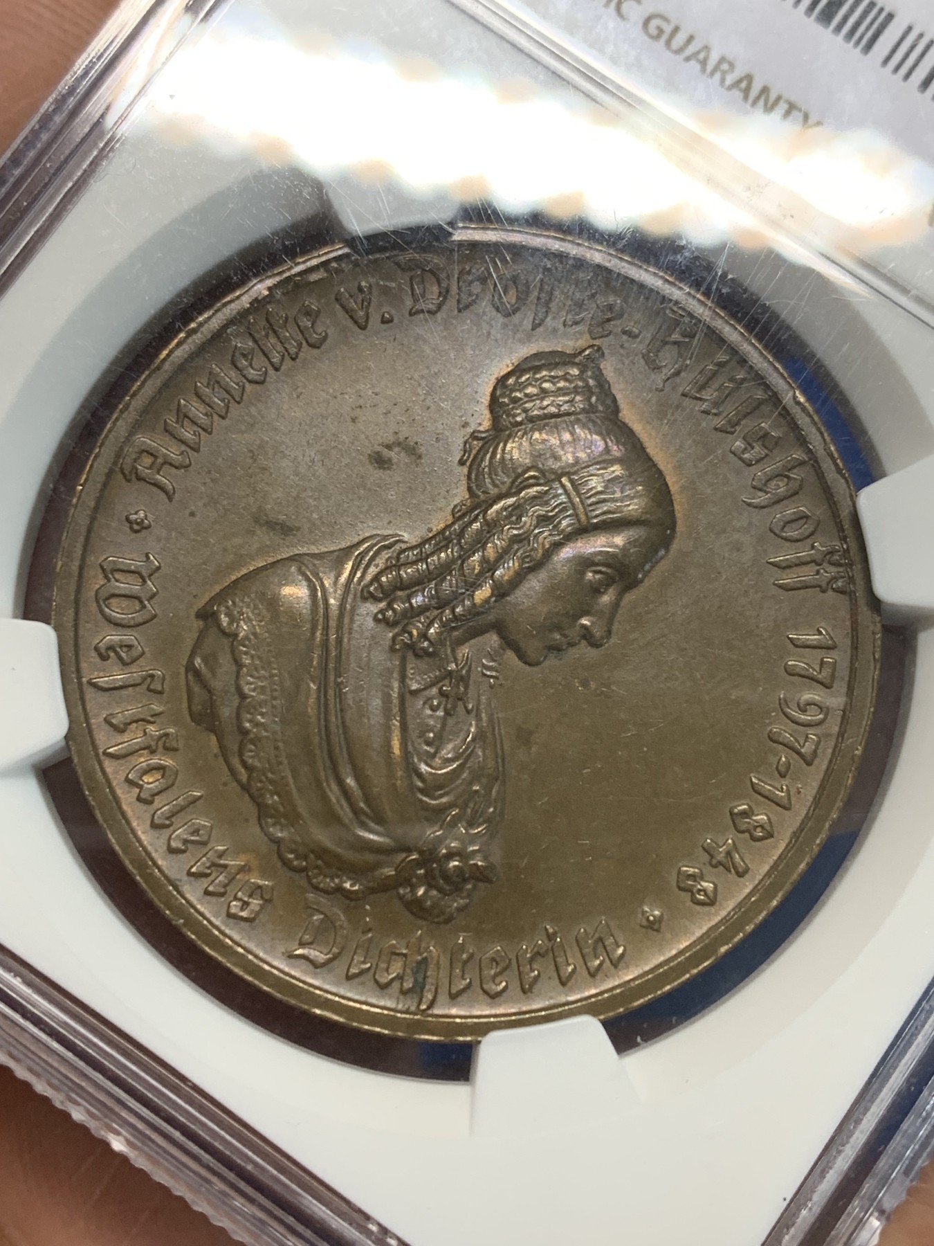 《竞宝斋》第243场-周日，周一 新年开场 (全场包邮) NGC MS63BN 德国1923年美女诗人500马克大铜币 淡彩包浆