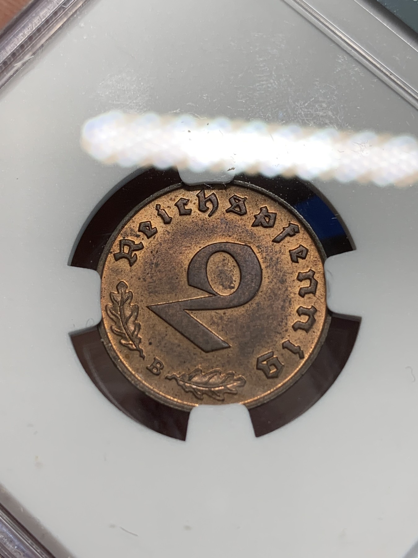 《竞宝斋》第243场-周日，周一 新年开场 (全场包邮) NGC MS63RB 1939B德国2芬尼 状态不错