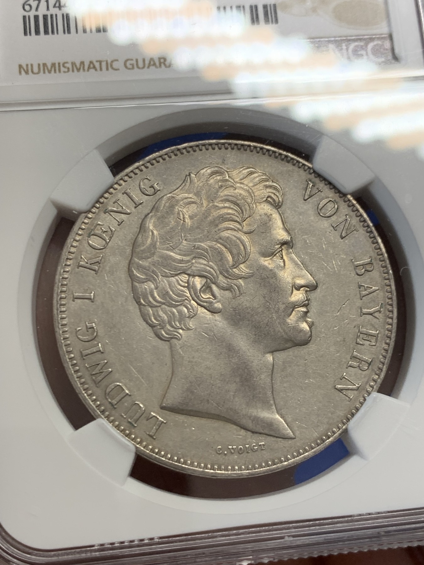 《竞宝斋》第243场-周日，周一 新年开场 (全场包邮) NGC AU58 德国 1837 巴伐利亚货币同盟 2泰勒大银币 底板不错 细节也好