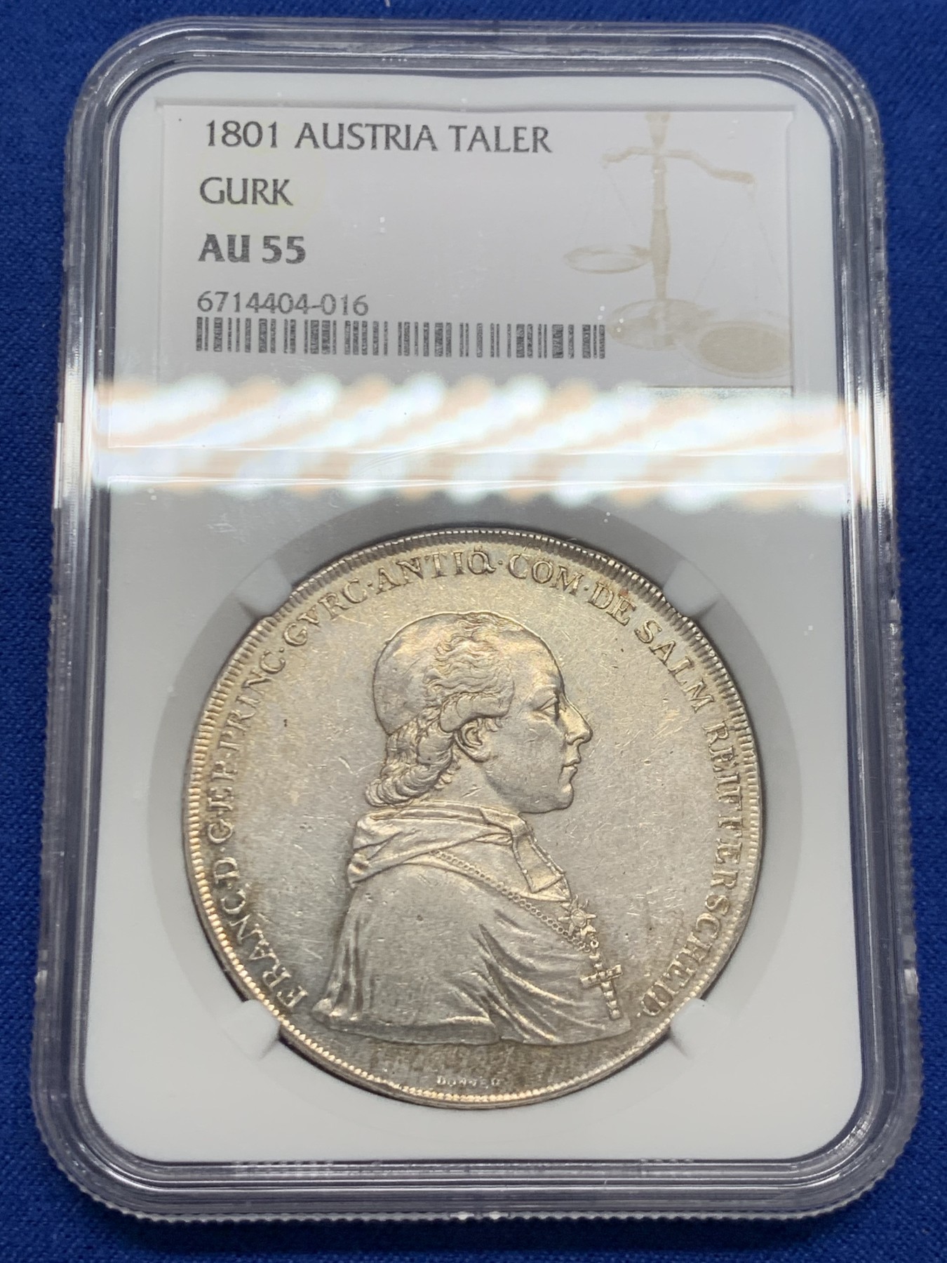 《竞宝斋》第243场-周日，周一 新年开场 (全场包邮) NGC AU55 奥地利 1801年 阿尔卑斯山主教区 1泰勒银币 单年品种 底板带光