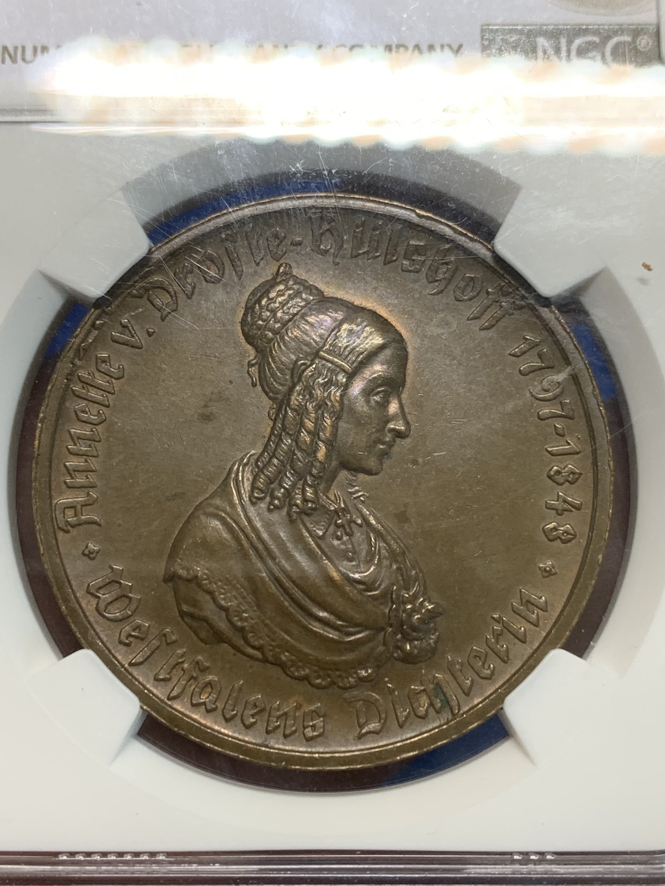 《竞宝斋》第243场-周日，周一 新年开场 (全场包邮) NGC MS63BN 德国1923年美女诗人500马克大铜币 淡彩包浆