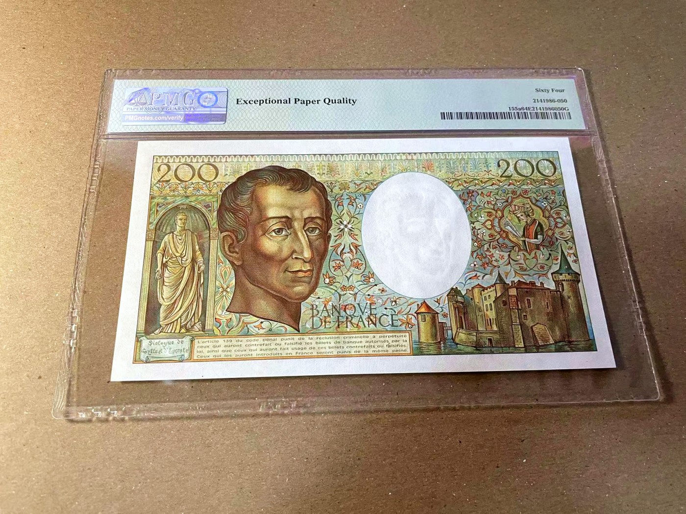 【Blue Auction】✨世界纸币精拍第440期【精】 【a版首年】法国 1981年200法郎 孟德斯鸠 PMG64EPQ 