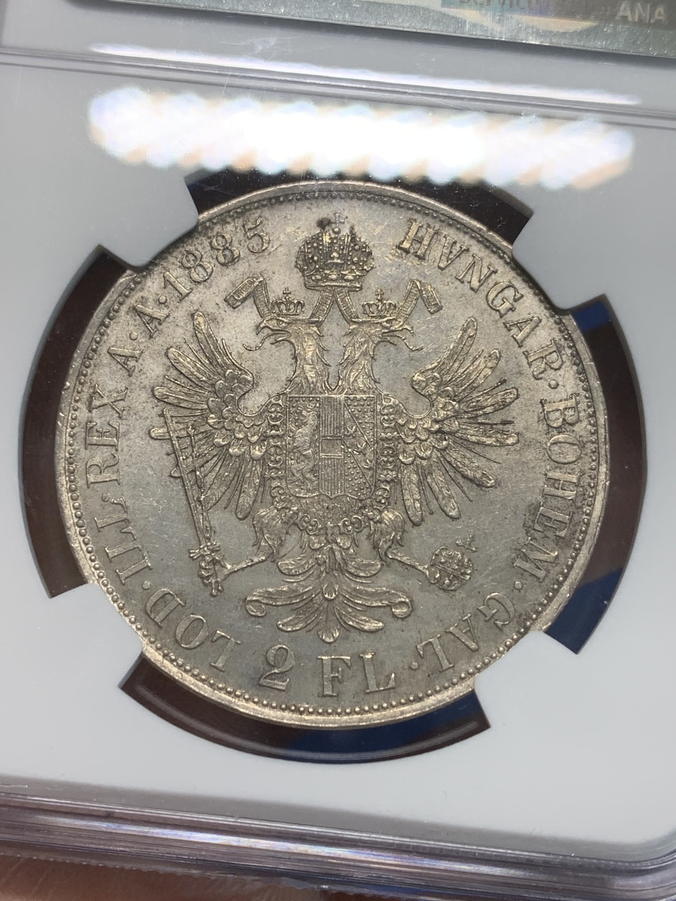 《竞宝斋》第243场-周日，周一 新年开场 (全场包邮) NGC MS61 奥匈帝国1885年弗朗茨·约瑟夫一世2福林银币 少见品种