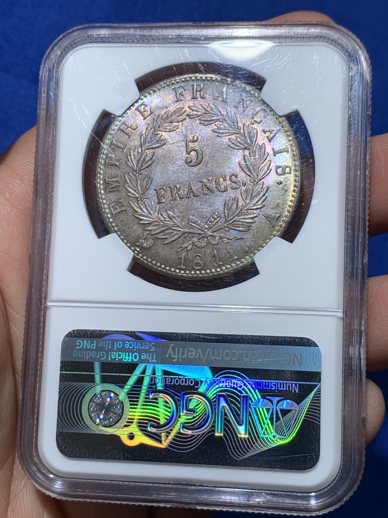 《竞宝斋》第243场-周日，周一 新年开场 (全场包邮) NGC MS64 法国1811年拿破仑一世5法郎银币 双面深彩炫光 全深打 难得状态 一枚在手别无所求