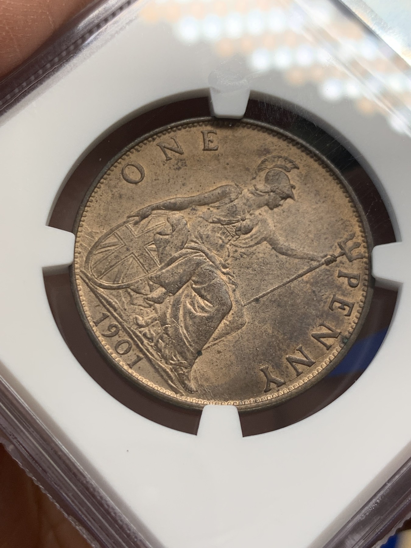 《竞宝斋》第243场-周日，周一 新年开场 (全场包邮) NGC MS63RB 英国 1901年 维多利亚披纱头像 1便士 铜币